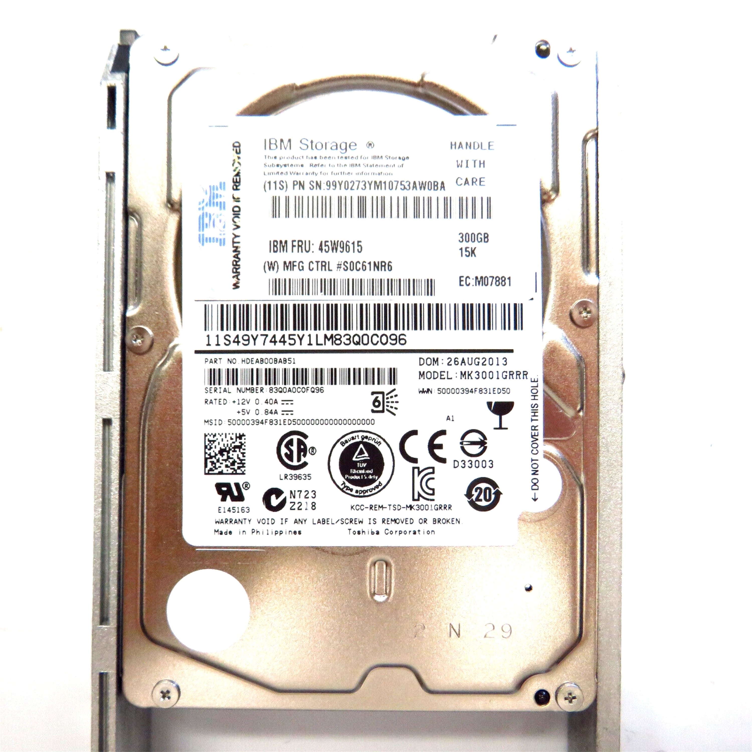 IBM 45W9615 2.5" 300GB 15000RPM SAS 6Gb/s Hard Disk Drive (HDD), Silver (Refurbished)