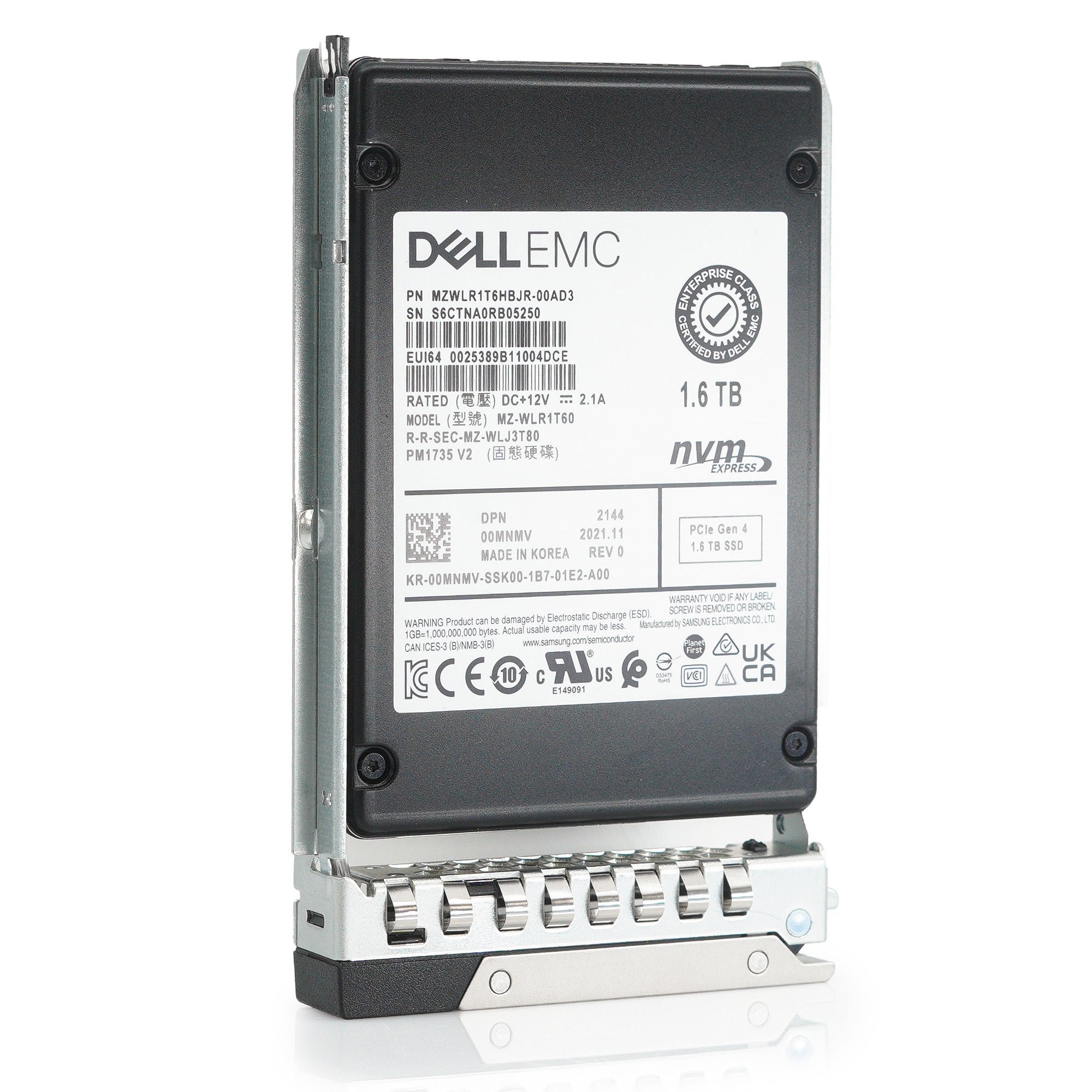 Dell G14 0MNMV MZWLR1T6HBJR 1.6TB PCIe Gen 4.0 x4 3D TLC 3DWPD Mixed Use U.2 NVMe 2.5in Refurbished SSD