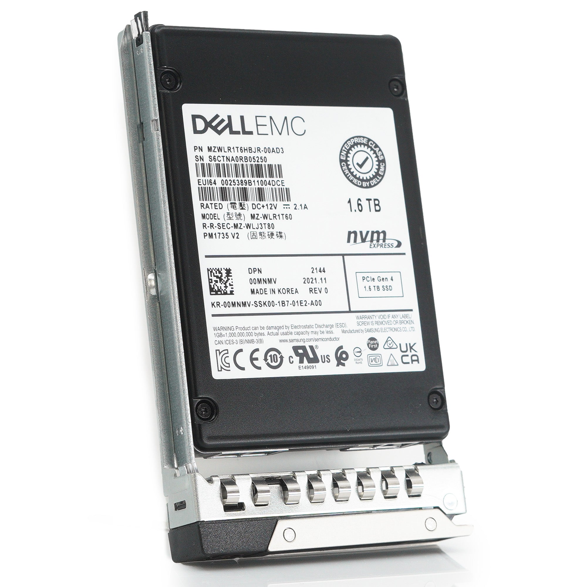 Dell G14 0MNMV MZWLR1T6HBJR 1.6TB PCIe Gen 4.0 x4 3D TLC 3DWPD Mixed Use U.2 NVMe 2.5in Refurbished SSD