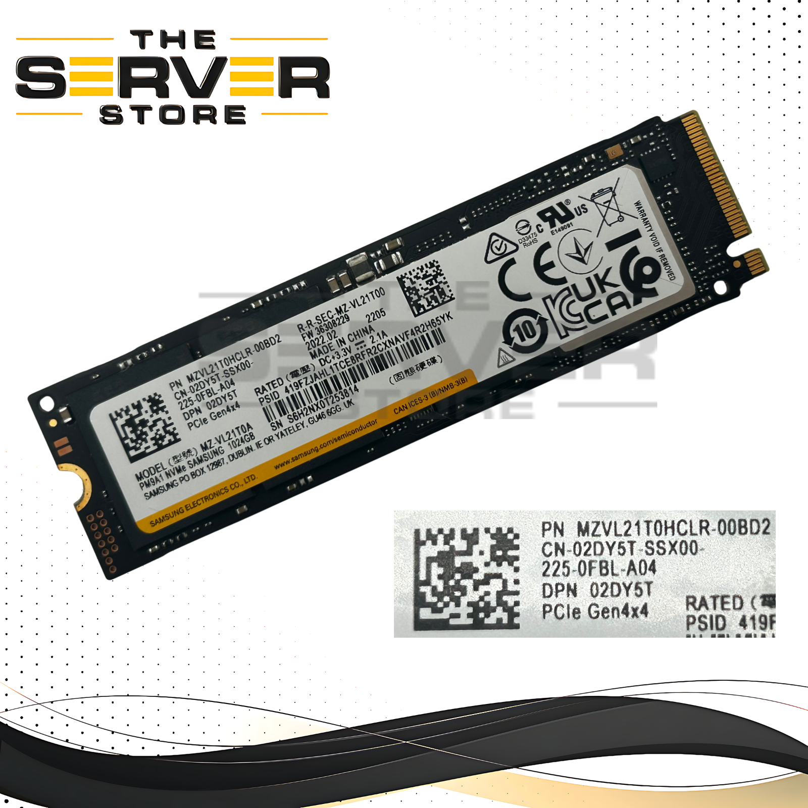 Dell 1TB NVMe 2280 M.2 PCIe Gen 4.0 x4 SSD Samsung PM9A1 MZ-VL21T0A 02DY5T 2DY5T