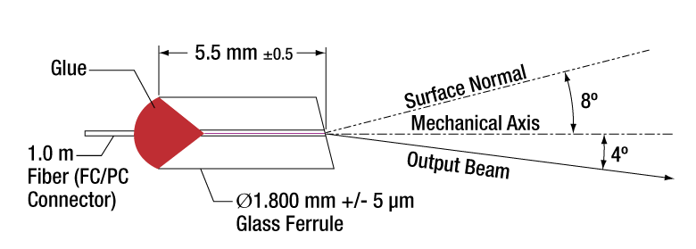 T-SMPF0110-FC - Pigtailed Ferrule, Ø1.8 mm, 8°, FC/PC, AR Coated: 1064 nm