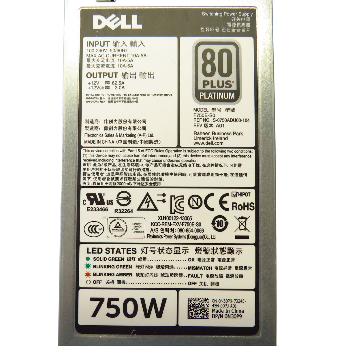 Dell N30P9 750W R520 R620 R720 PowerEdge Server Power Supply (Refurbished)