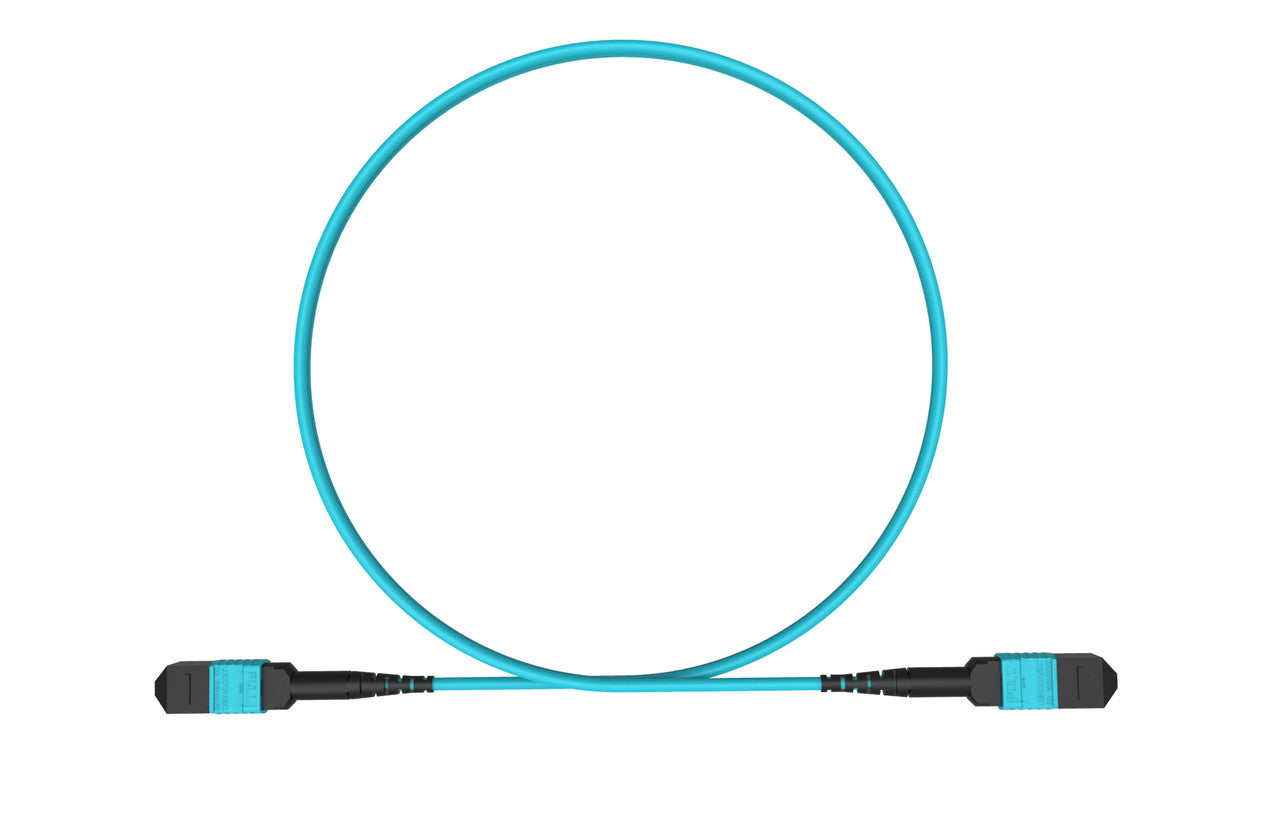 MPO female to MPO female fiber optic patch cord cable, 12 strands, Elite Low IL, OM3, 2m length, B polarity