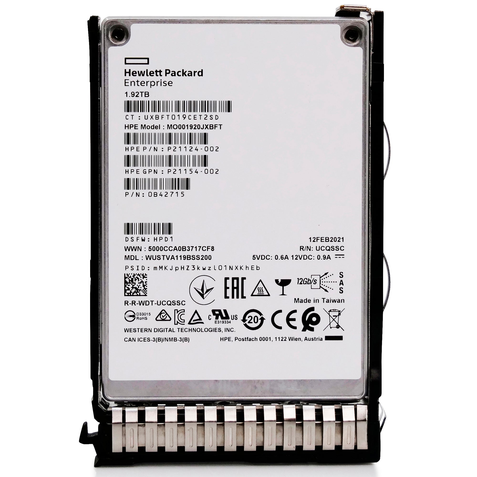 HP Generation 8 P21124-002 MO001920JXBFT 1.92TB 1 DWPD SAS 12Gb/s 3D TLC 2.5in Solid State Drive
