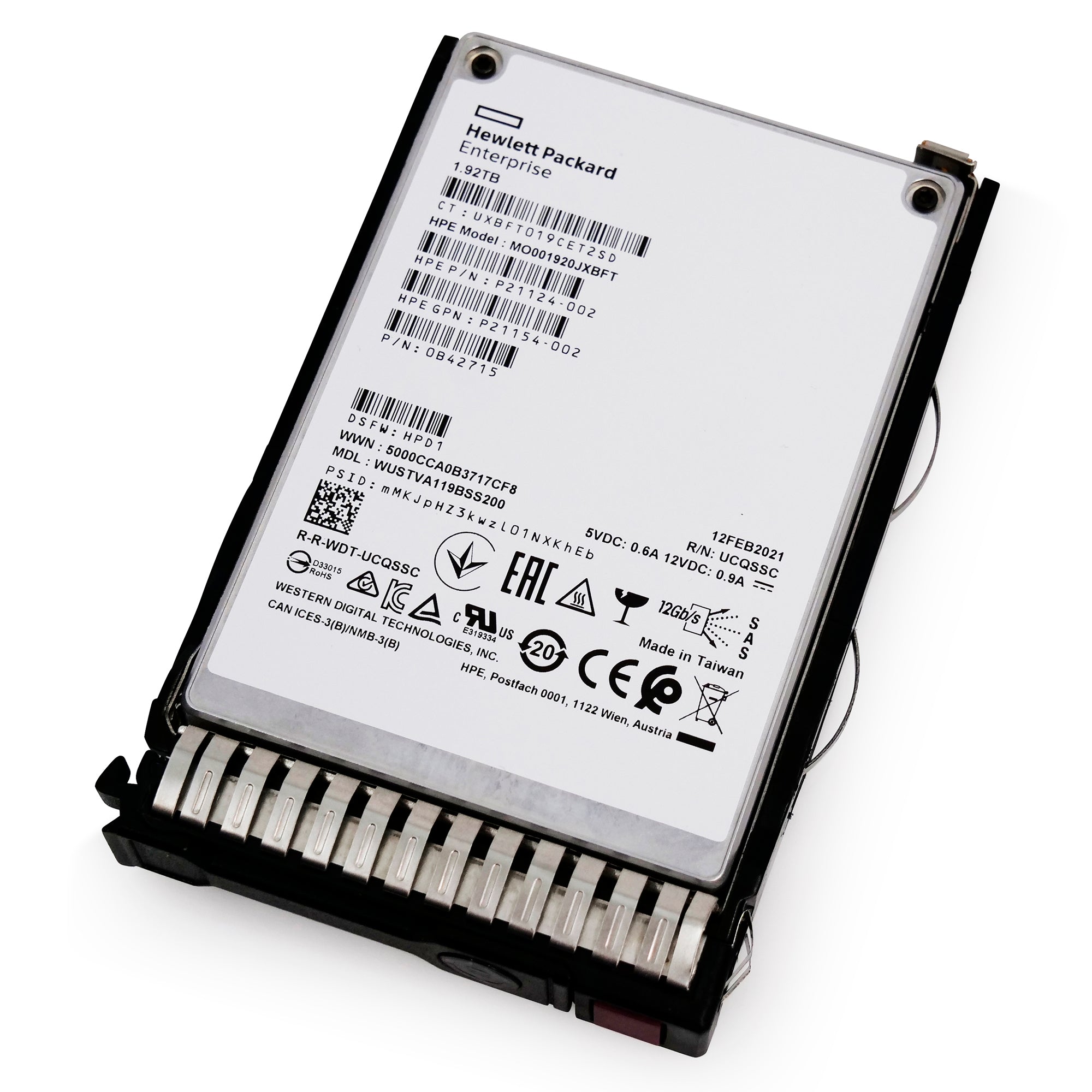 HP Generation 8 P21124-002 MO001920JXBFT 1.92TB 1 DWPD SAS 12Gb/s 3D TLC 2.5in Solid State Drive