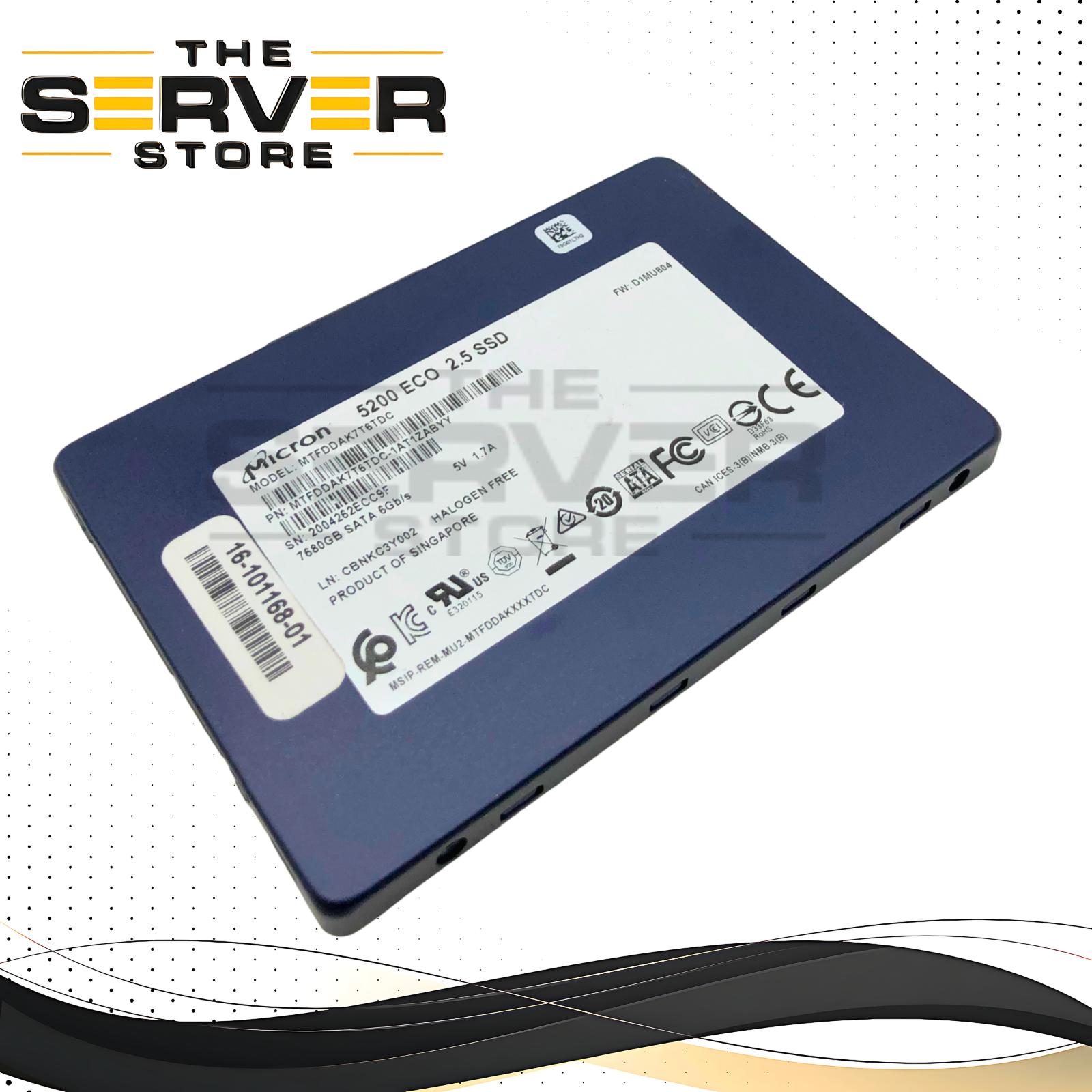Cisco Micron 5200 Eco 7.68TB SATA 6Gb/s Read Intensive (RI) 2.5-inch SFF Enterprise SSD P/N: 16-101168-01.