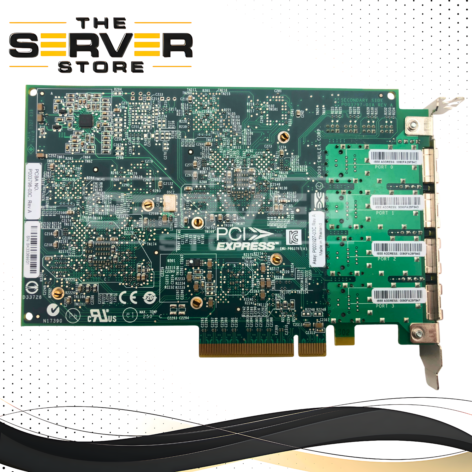 IBM Emulex LPE12004 8Gb/s Quad-Port Fibre Channel (FC) Host Bus Adapter (HBA) for POWER Systems. Feature Code: 5729. P/N: 74Y3467.