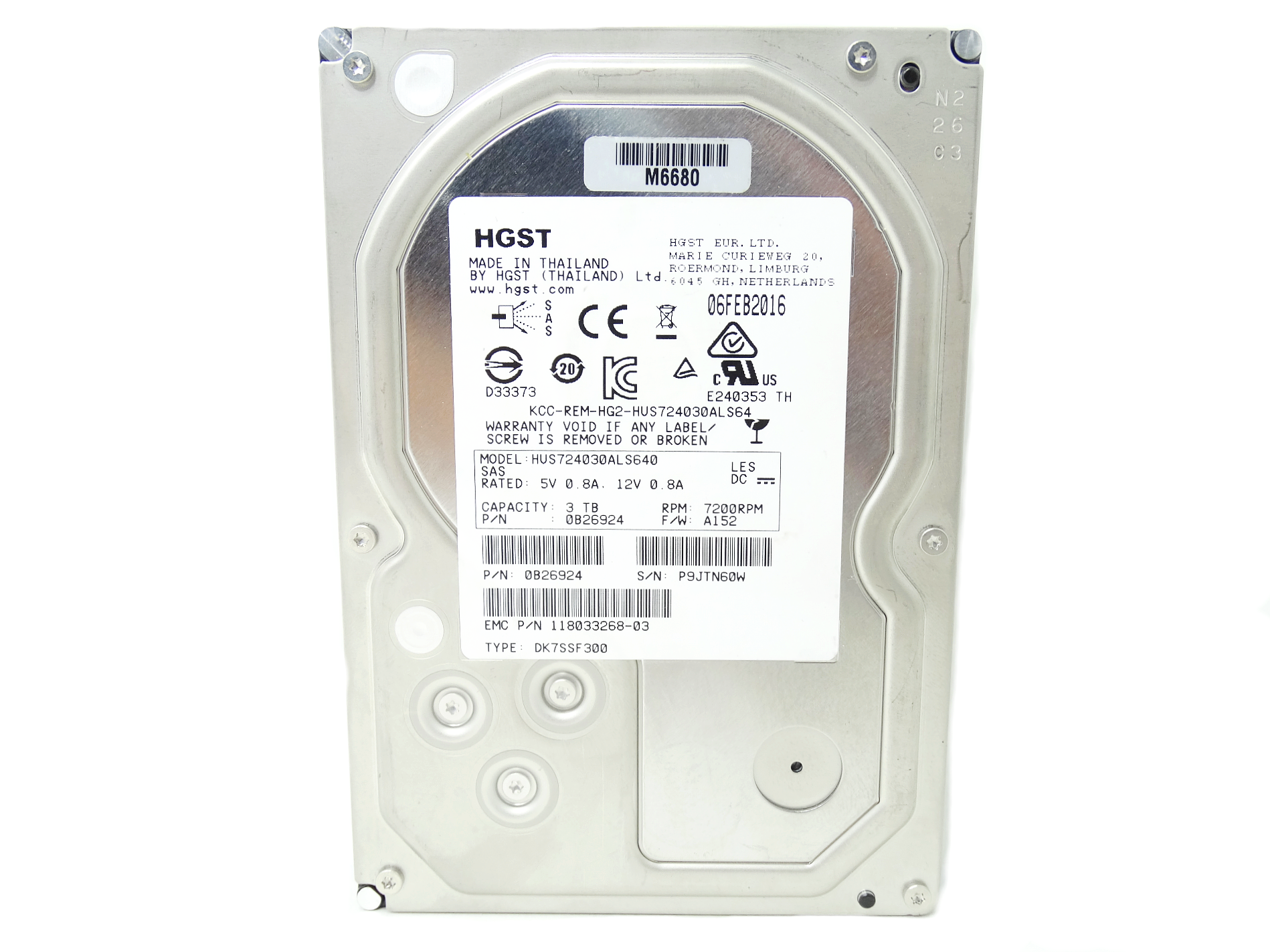 EMC Hitachi 3TB 7.2K 6GB/s SAS 3.5'' HDD Hard Drive (118033268-03)