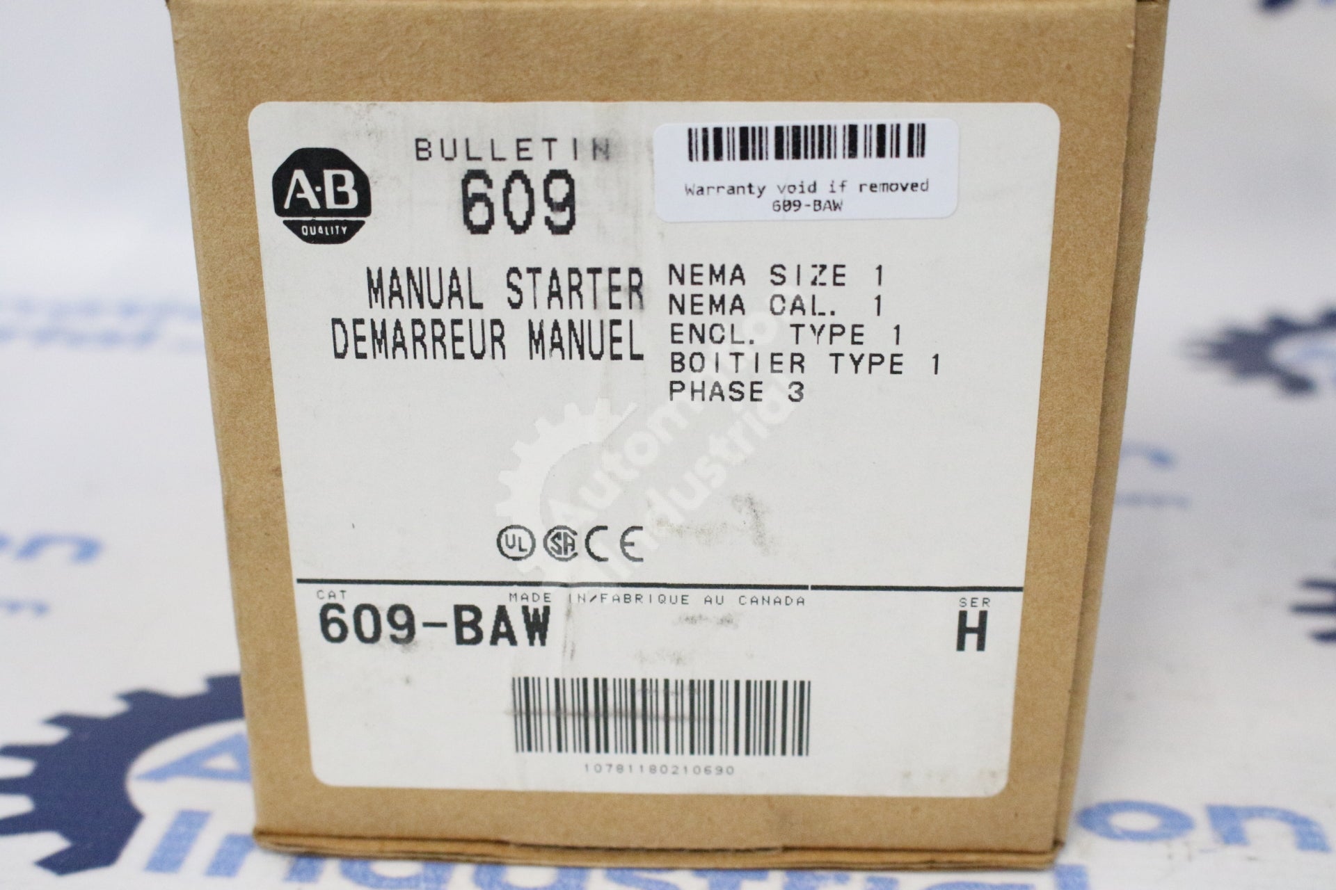 Allen-Bradley 609-BAW Manual Starter Nema 1 Phase 3
