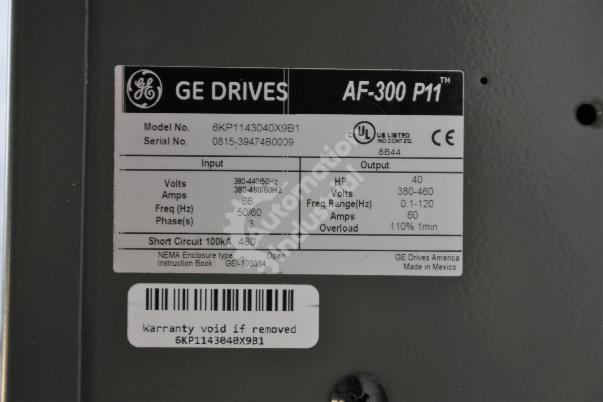 General Electric GE Fuji 6KP1143040X9B1 40HP 460VAC 3 phase 50/60Hz