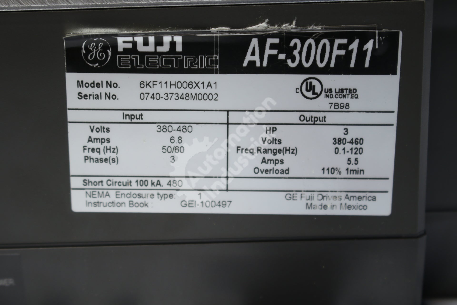 General Electric GE Fuji 6KF11H006X1A1 3HP Drive