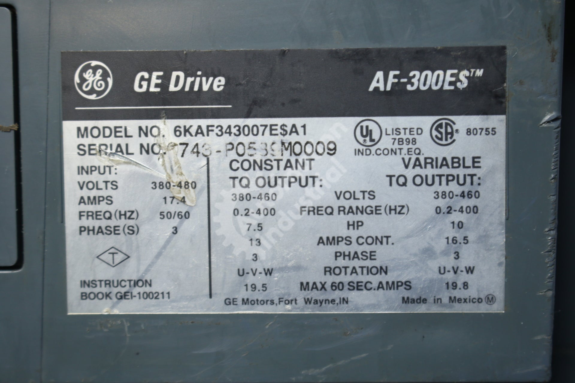 GE General Electric 6KAF343007E$A1 7.5HP/10HP 460V 3 Phase VFD