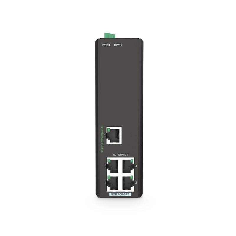 FS-IES2100-5FE, 5-Port Fast Ethernet L2 Unmanaged Industrial Switch, 5 x 10/100MBASE-T, -40 to 75°C Operating Temperature