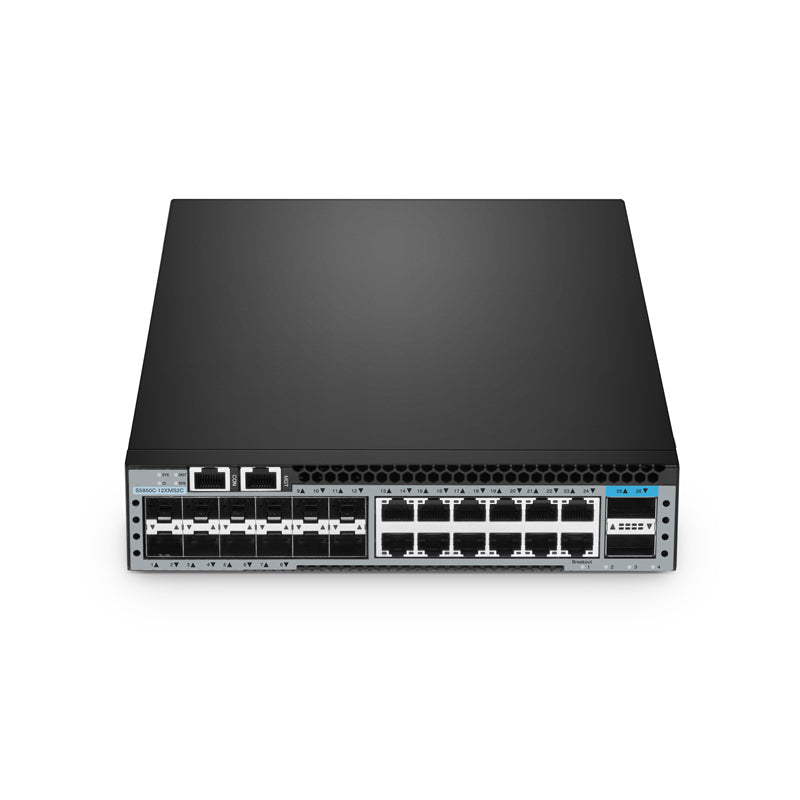 FS-S5850C-12XMS2C, 12-Port Gigabit Ethernet L3 Half-width Switch, 12 x 10Gb SFP+, 12 x 10GBase-T/Multi-Gigabit, with 2 x 100Gb QSFP28 Uplinks, AV over IP, Support MLAG
