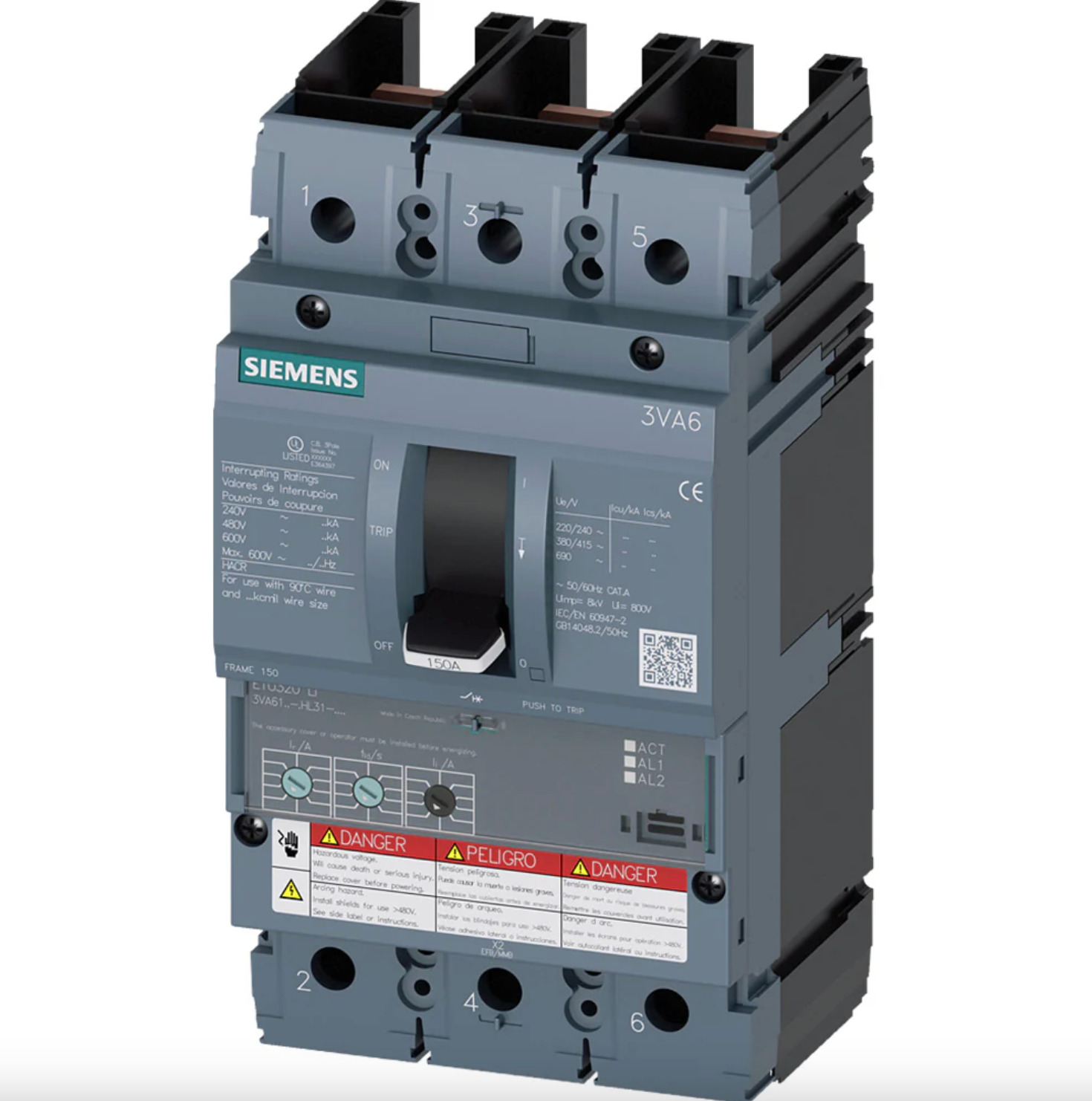 Siemens 3VA6115-8HL31-2AA0 Sentron 3VA6 Circuit Breaker 150A 3-Pole 150kA ETU3