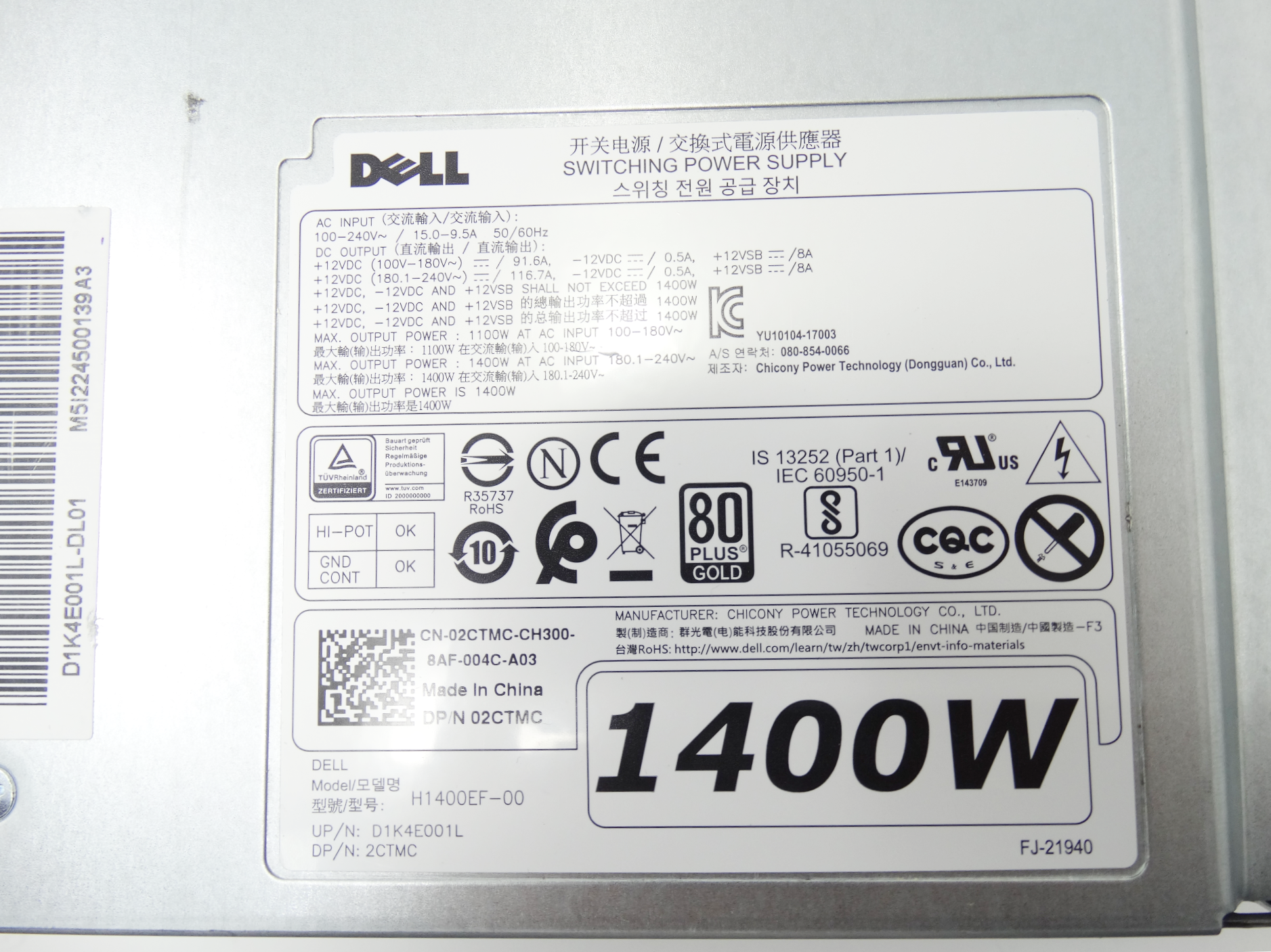 Dell 1400W Power Supply PSU Precision T7820 T7920 Tower Server 02CTMC 2CTMC