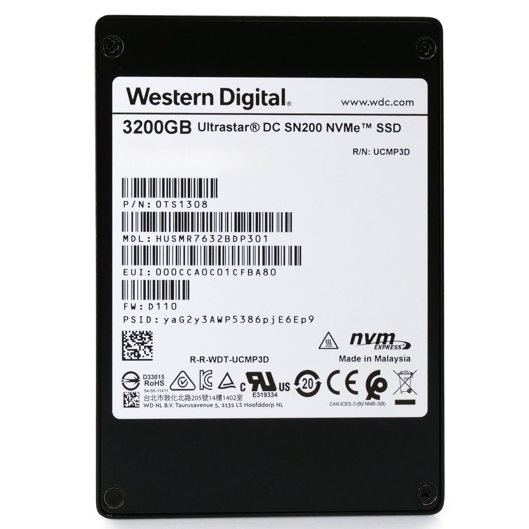 Western Digital/HGST Ultrastar DC SN200 HUSMR7632BDP301 3.2TB PCIe Gen 3.0 x4 4GB/s NVMe 2.5in Enterprise Solid State Drive