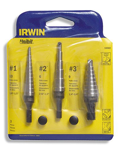 IRWIN Unibit SP-10502ZR Step Drill Bit Set, 1/8" to 3/4", 3-Piece