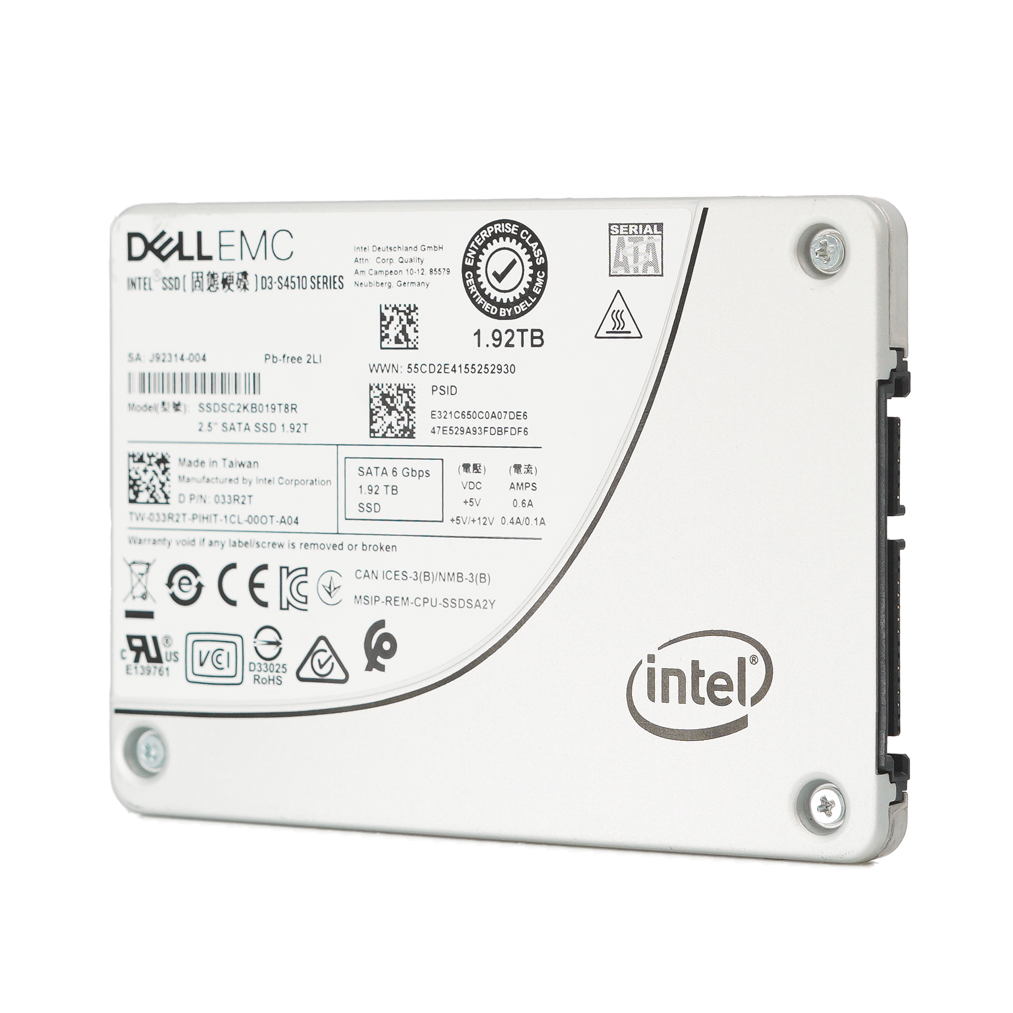 Dell S4510 33R2T SSDSC2KB019T8R 1.92TB SATA 6Gb/s 1DWPD Read Intensive 2.5in Refurbished SSD