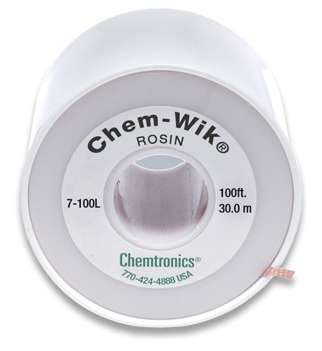 Chemtronics 7-100L Chem-Wik Desoldering Braid, 100' GREEN
