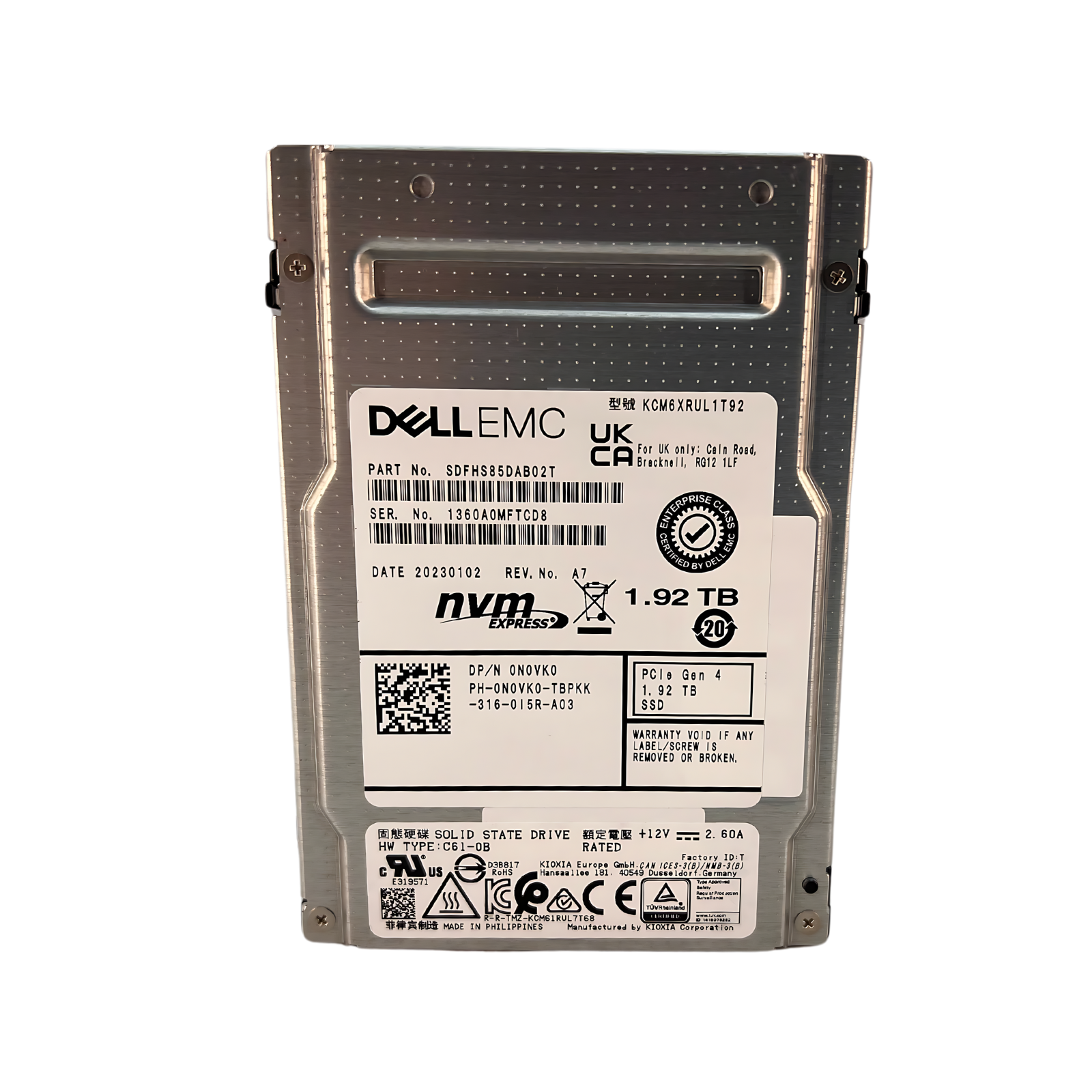 Dell 1.92TB NVMe SSD PCIe 2.5in Solid State Drive N0VK0-TBPKK (N0VK0)