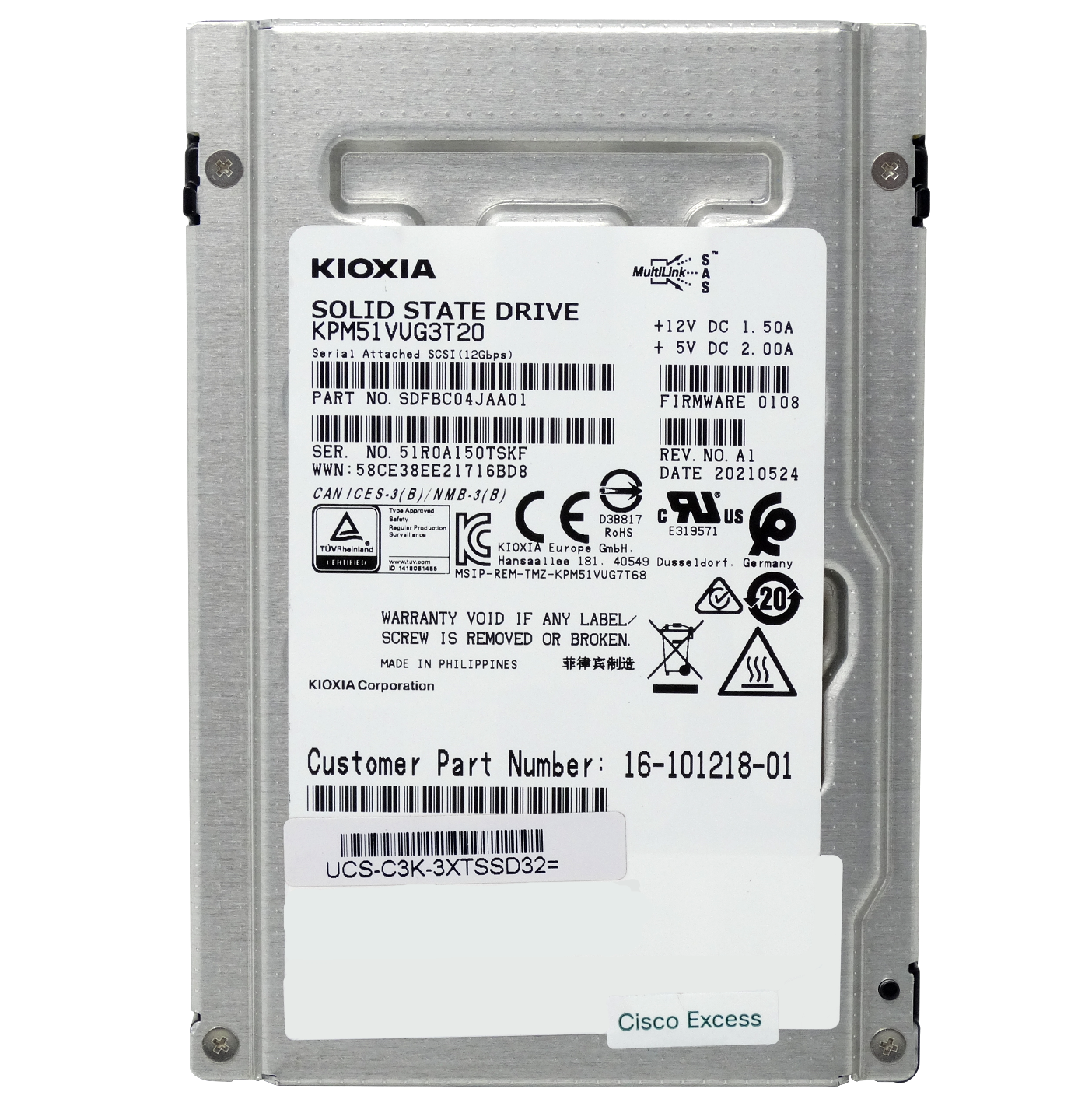 CISCO KIOXIA 3.2TB 12Gbps 2.5'' SAS SSD Solid State Drive (UCS-C3K-3XTSSD32)