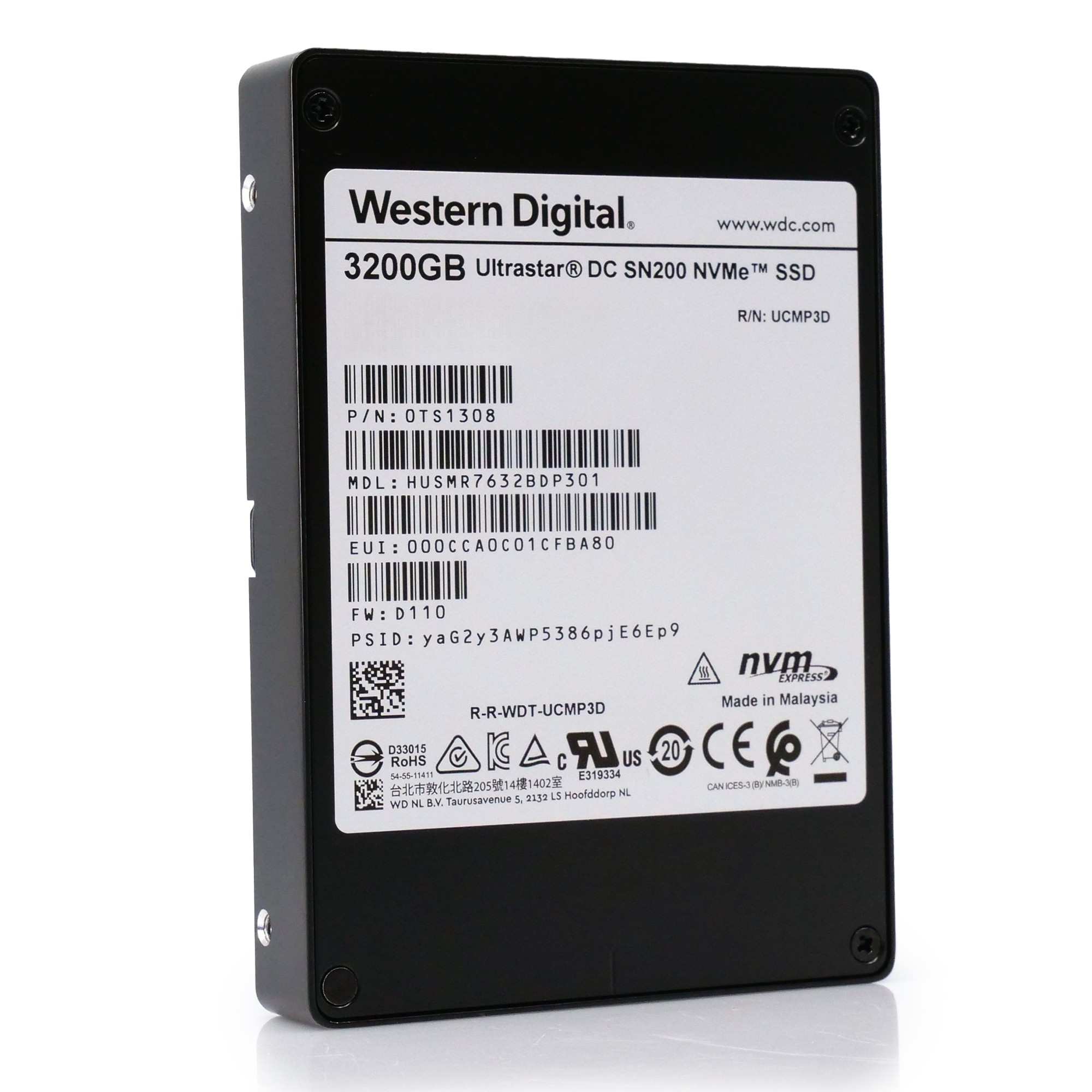 Western Digital/HGST Ultrastar DC SN200 HUSMR7632BDP301 3.2TB PCIe Gen 3.0 x4 4GB/s NVMe 2.5in Enterprise Solid State Drive