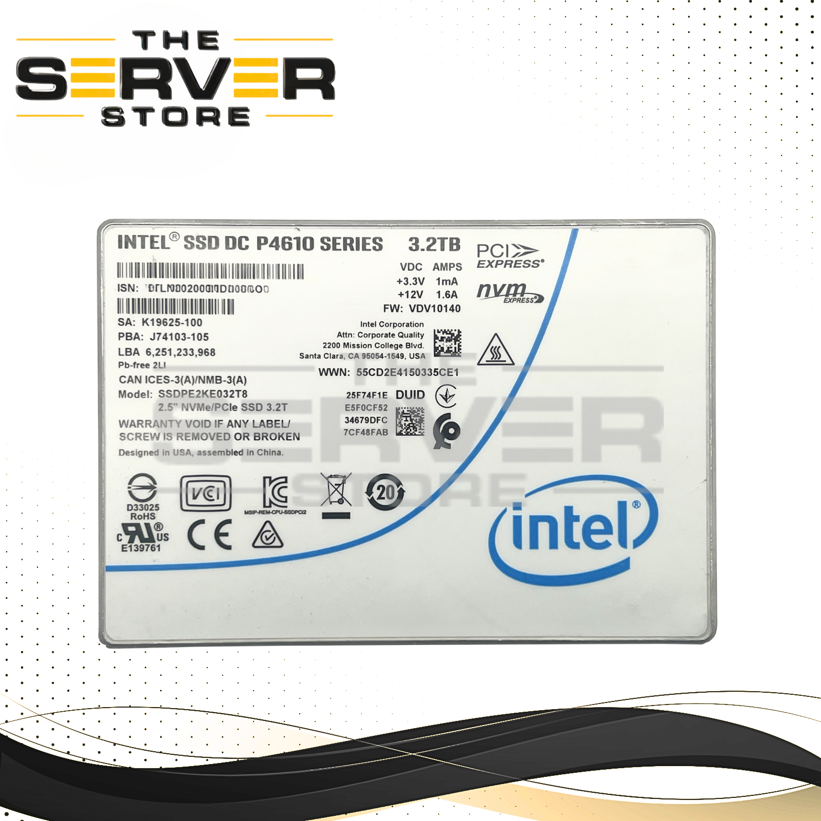 (81% to 90% Health) Intel 3.2TB NVMe U.2 PCIe Gen 3.0 x4 SFF 2.5" MU SSD DC P4610 Series SSDPE2KE032T8