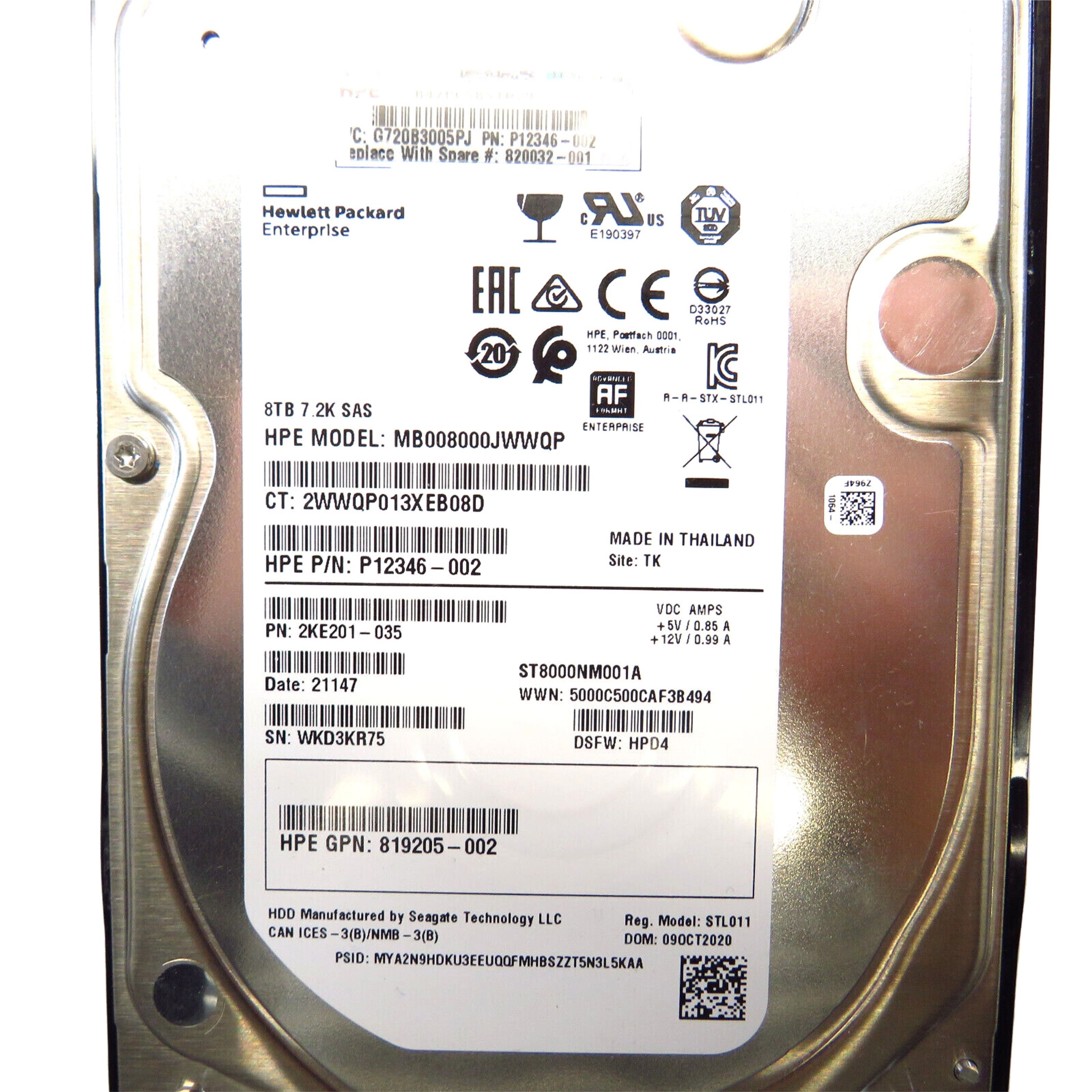 HP 820032-001 3.5" 8TB 7200RPM SAS 12Gb/s Hard Disk Drive (HDD), Silver (Refurbished)