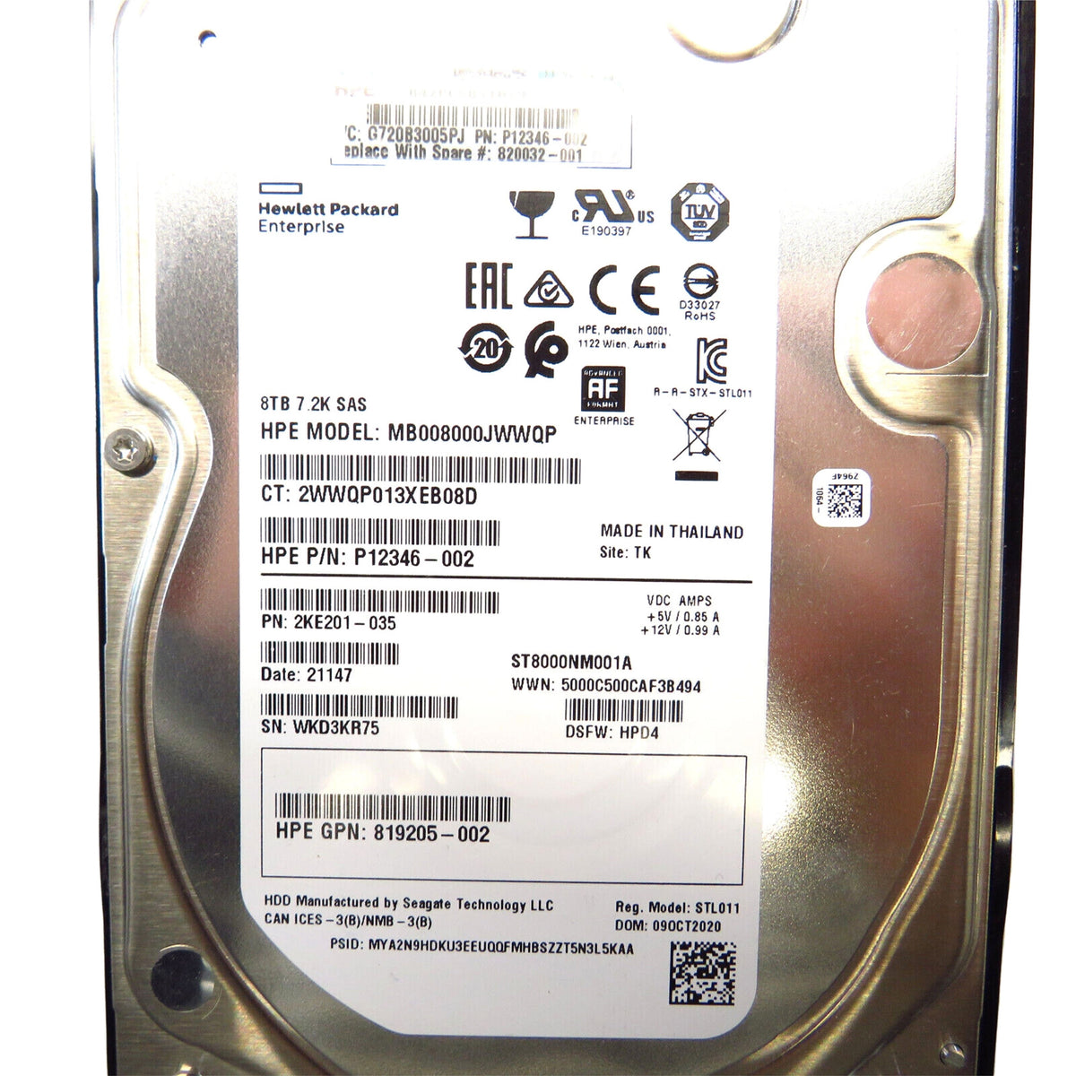 HP 820032-001 3.5" 8TB 7200RPM SAS 12Gb/s Hard Disk Drive (HDD), Silver (Refurbished)