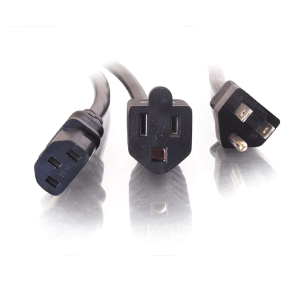 C2G 3ft 16 AWG 1-to-2 Power Cord Splitter (NEMA 5-15P to 1 NEMA 5-15R + 1 IEC320C13)