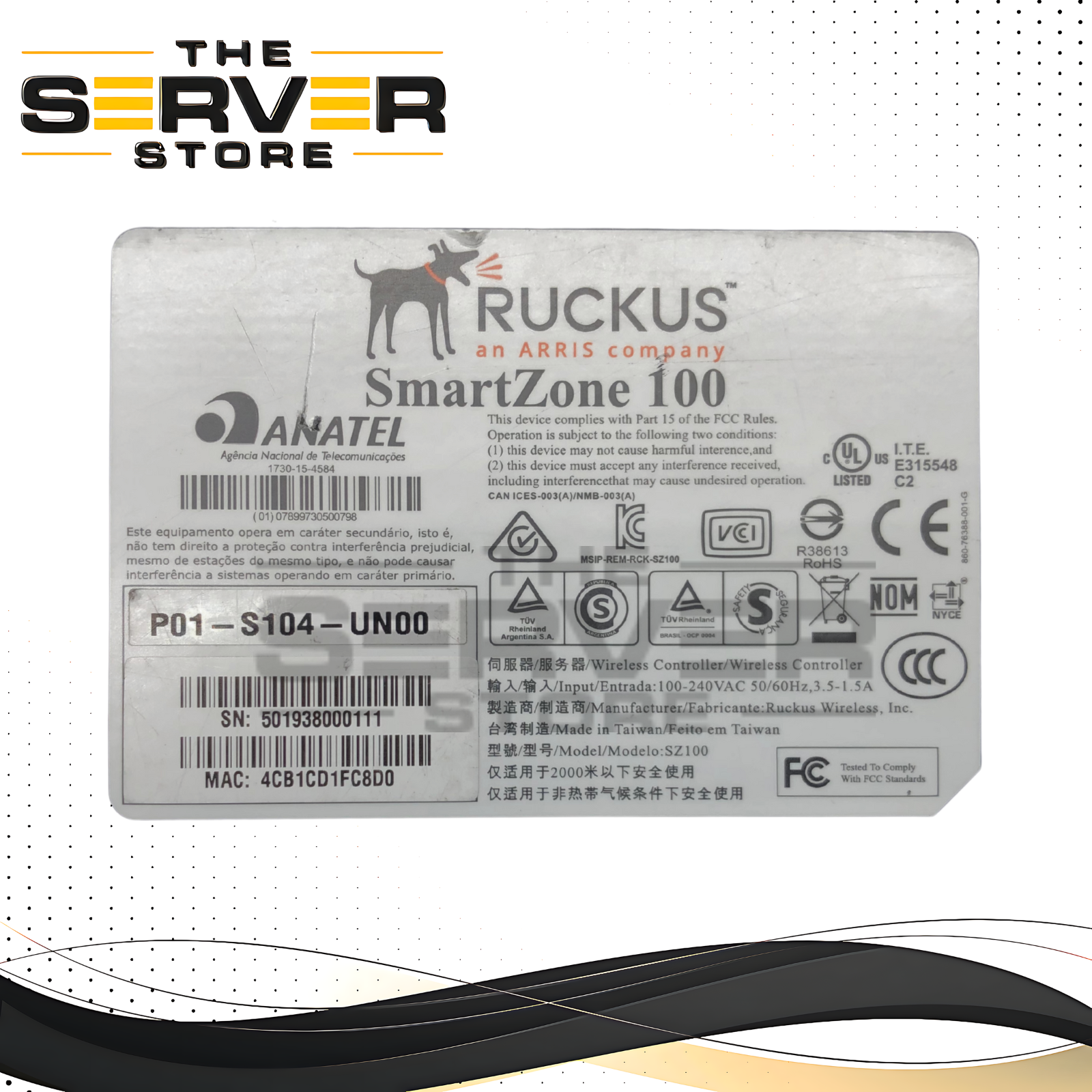 Ruckus SmartZone 100 (SZ100) Network Management Controller with 4x 1 Gigabit Ethernet Ports. P/N: P01-S104-UN00.
