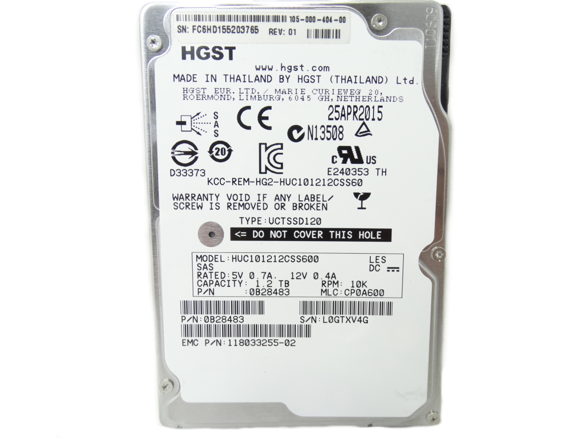 EMC 1.2TB 10K 6Gbps SAS 2.5'' HDD Hard Drive (0B28483)
