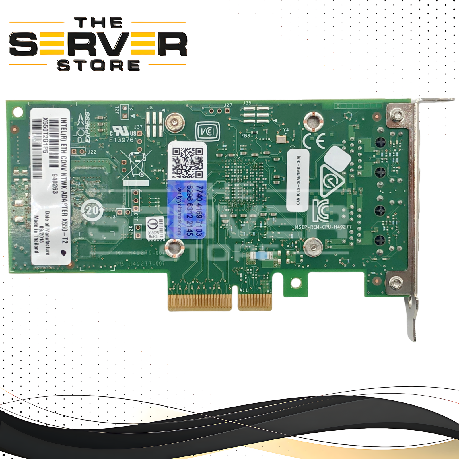 Intel X550-T2 10GbE Dual-Port Ethernet Converged Network Adapter (CNA), RJ45 Ports, Low-Profile Bracket. P/N: X550T2G1P5.