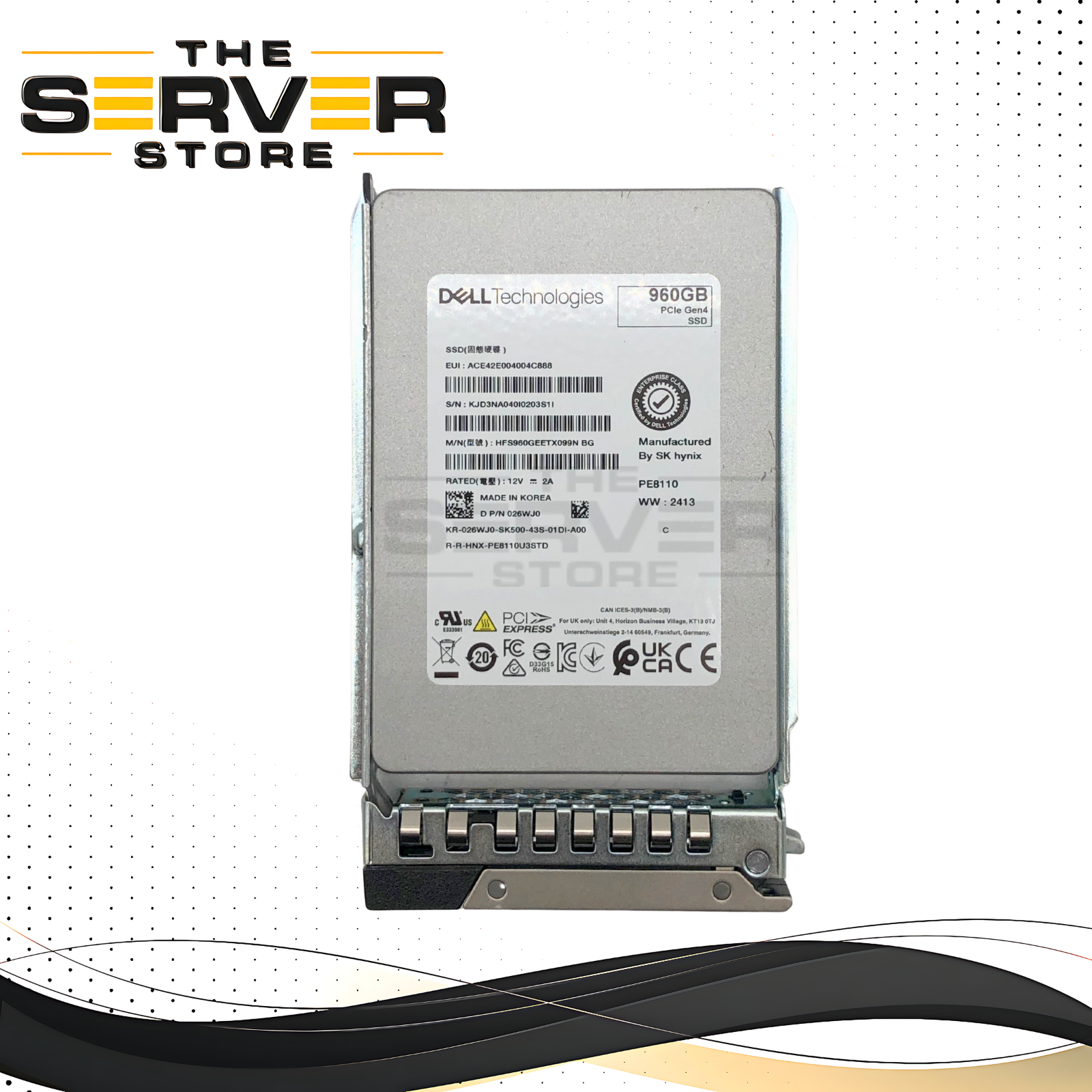 Dell SK-Hynix 960GB U.2 PCIe Gen4 NVMe Read Intensive (RI) TLC 2.5-inch Solid State Drive (SSD) with 14-Gen Tray. * (0-10 POH) 100% Health. * P/N: 26WJ0.