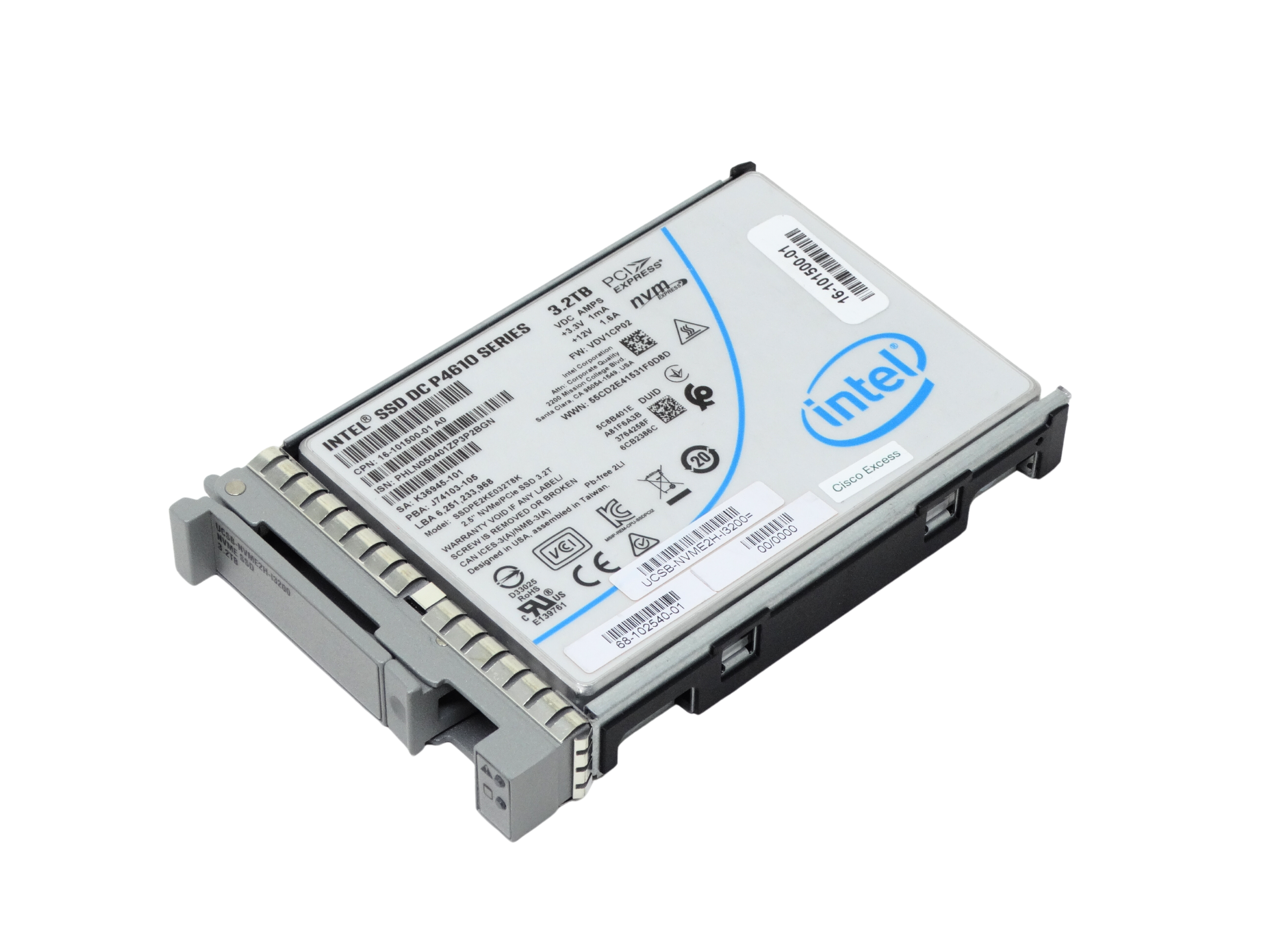 Cisco 3.2TB NVMe U.2 PCI Gen 3.0 x4 SFF 2.5" MU SSD Intel DC P4610 SSDPE2KE032T8K Series 16-101500-01 UCSB-NVME2H-I3200