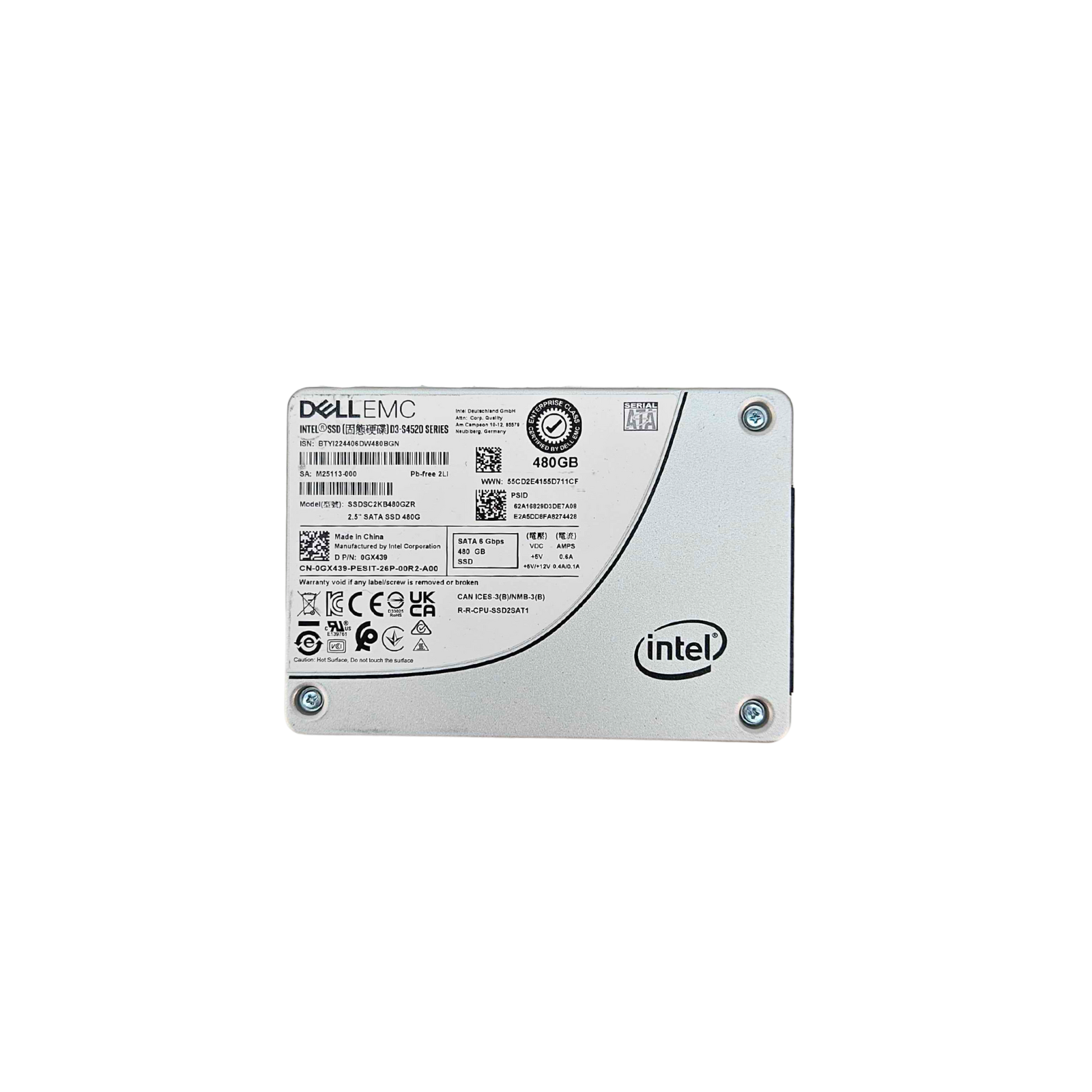 Dell Intel D3-S4520 480GB 2.5" 6Gbps SATA SSD (GX439)