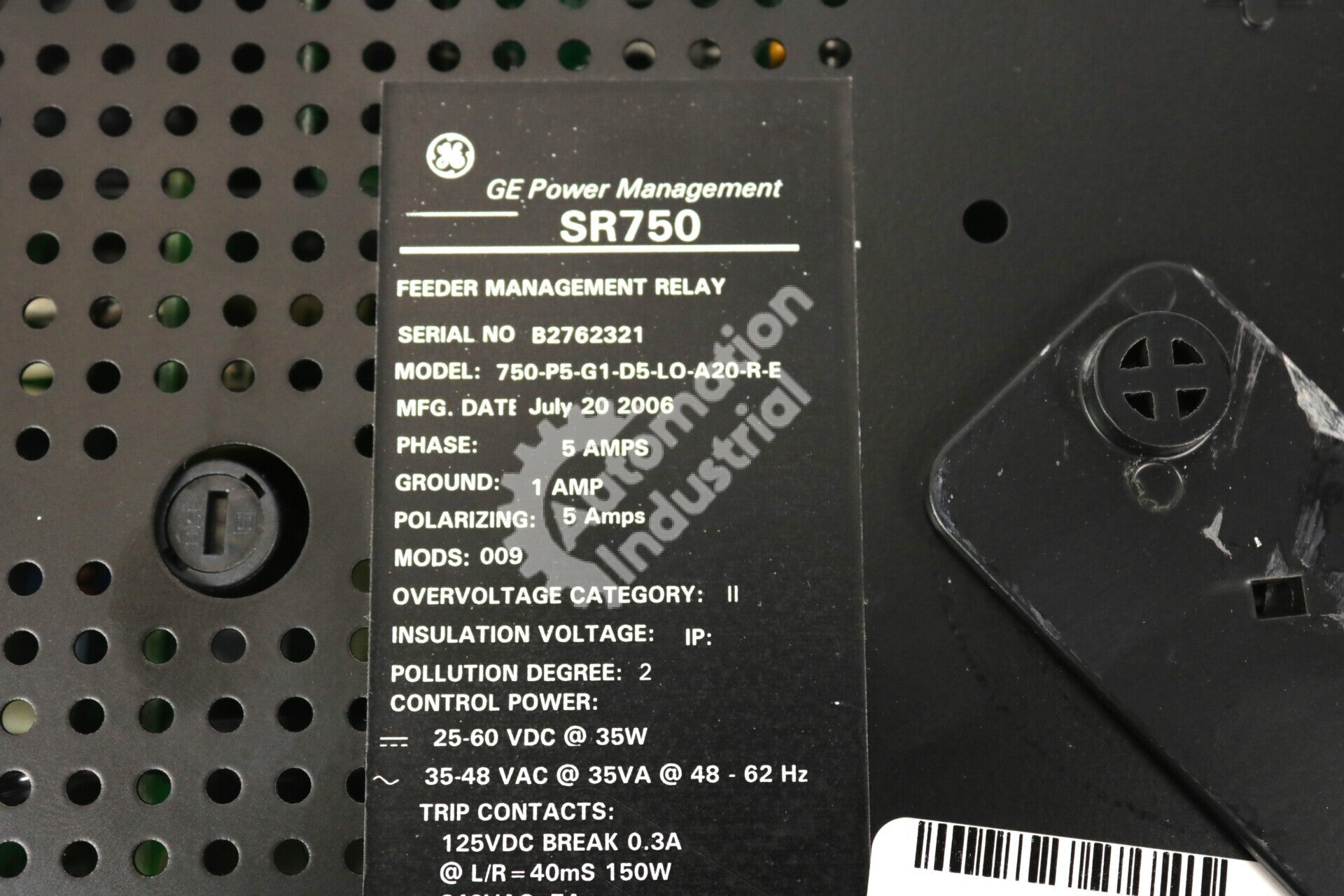 750-P5-G1-D5-LO-A20-R-E By GE Multilin 24VDC 750 Feeder Management Relay