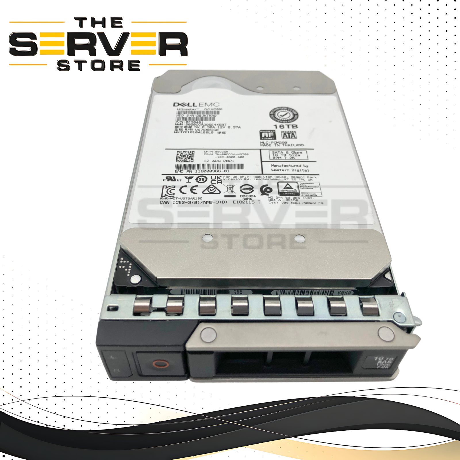 Dell Western Digital Ultrastar DC HC550 16TB 7200RPM SATA 6Gb/s 512e 3.5-inch LFF Enterprise Hard Drive in Hot-Plug Tray. P/N: 8CCGH, 08CCGH.