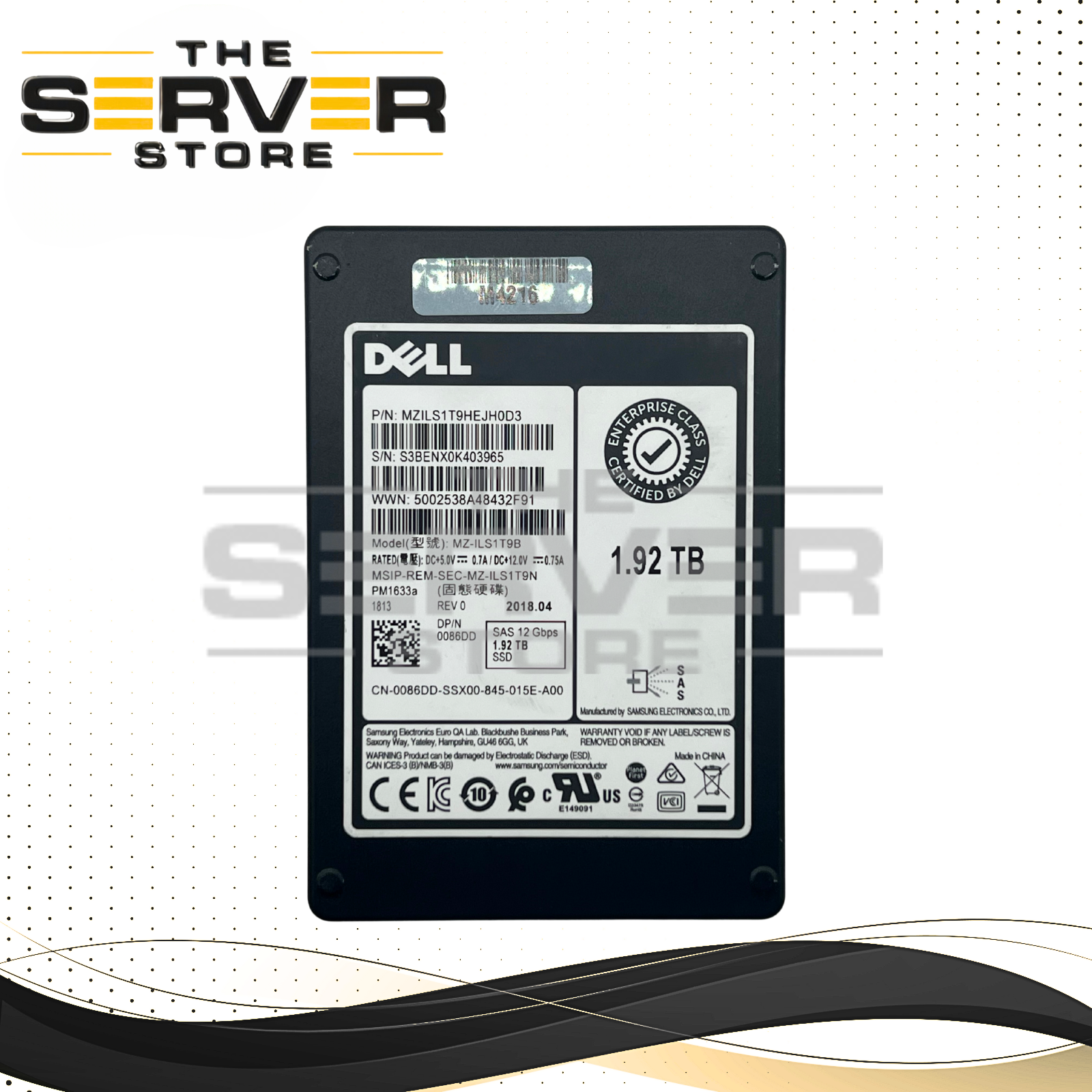 Samsung 1.92TB SAS 12G RI SFF 2.5" SSD PM1633a Series MZILS1T9B MZILS1T9HEJH0D3