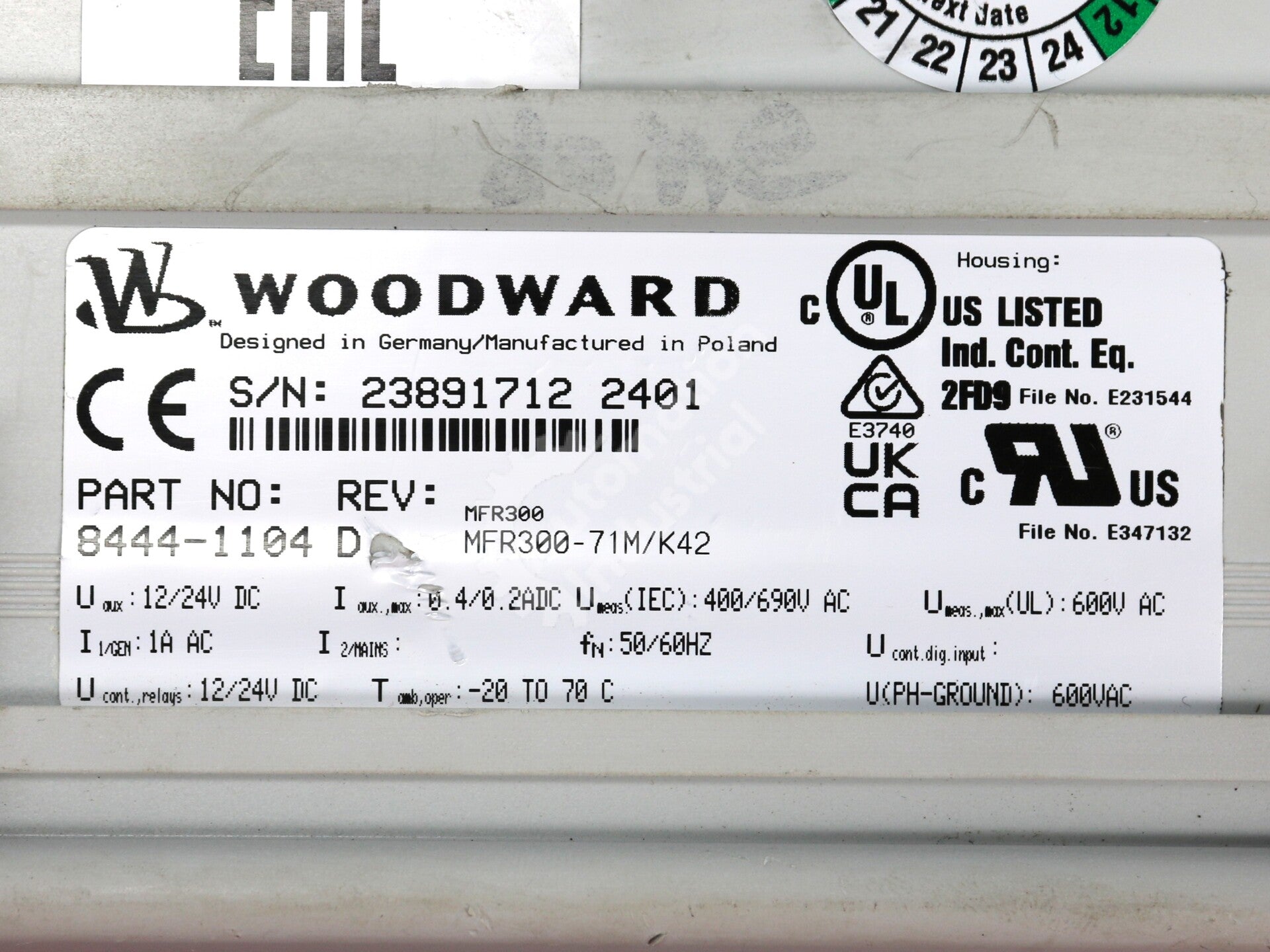 8444-1104 By Wooward MFR300-71M/K42 Multifunction Relay Protector and Transducer
