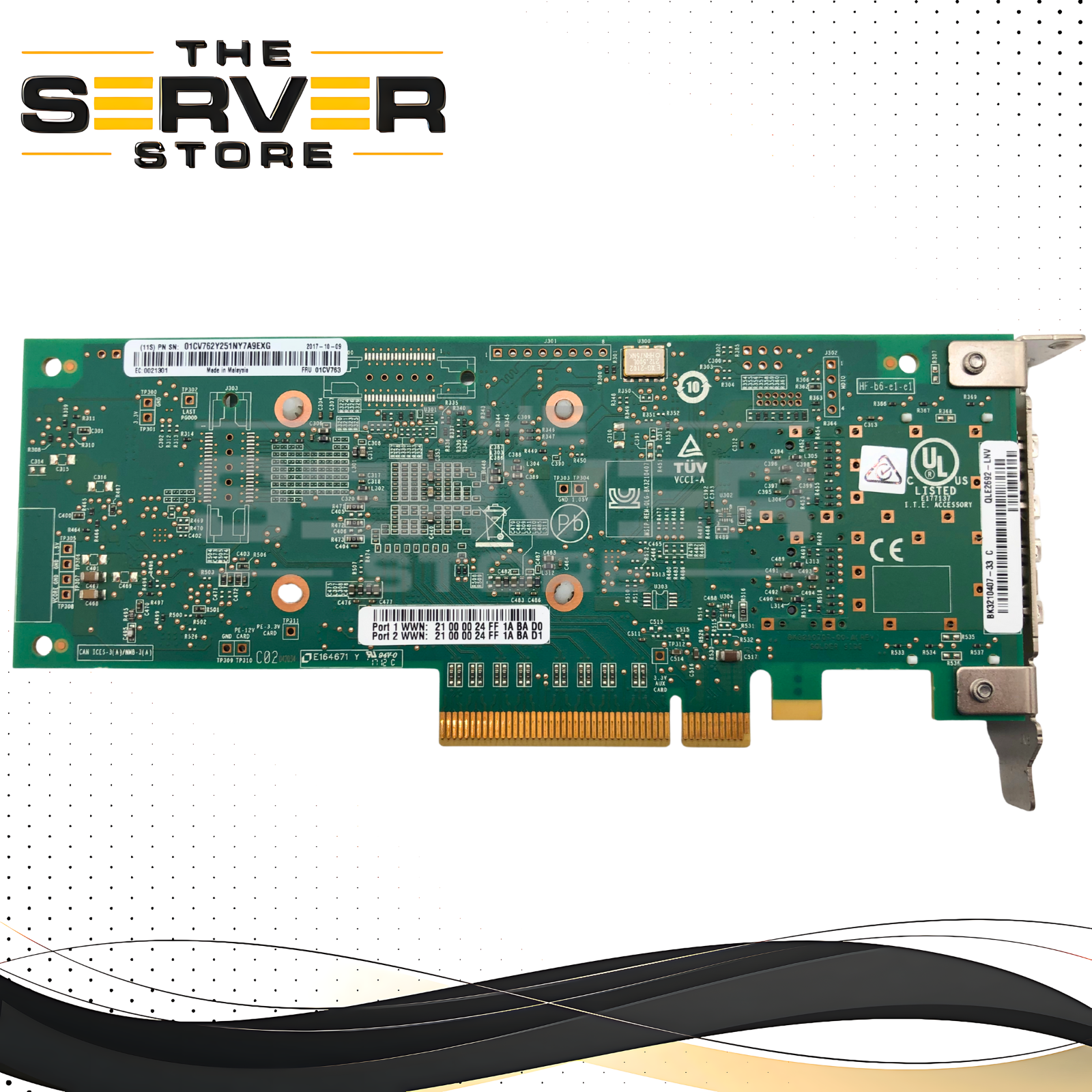 Lenovo ThinkSystem QLogic QLE2692 16Gb/s Dual-Port Fibre Channel (FC) Host Bus Adapter with Low Profile Bracket. PCIe 3.0 x8. P/N: BK3210407-33, QLE2692-LNV, 01CV763.