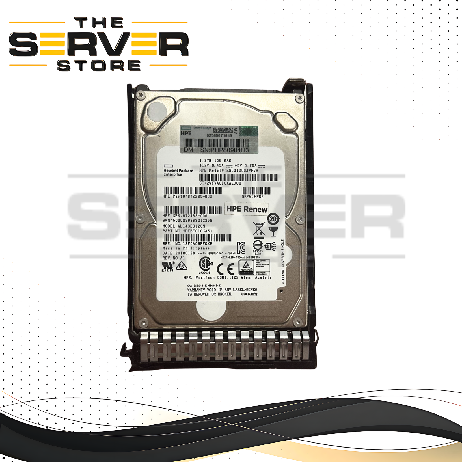 HPE 1.2TB SAS 12G 10K 2.5" SFF HDD Toshiba AL14SEB120N EG001200JWFVA 872285-002