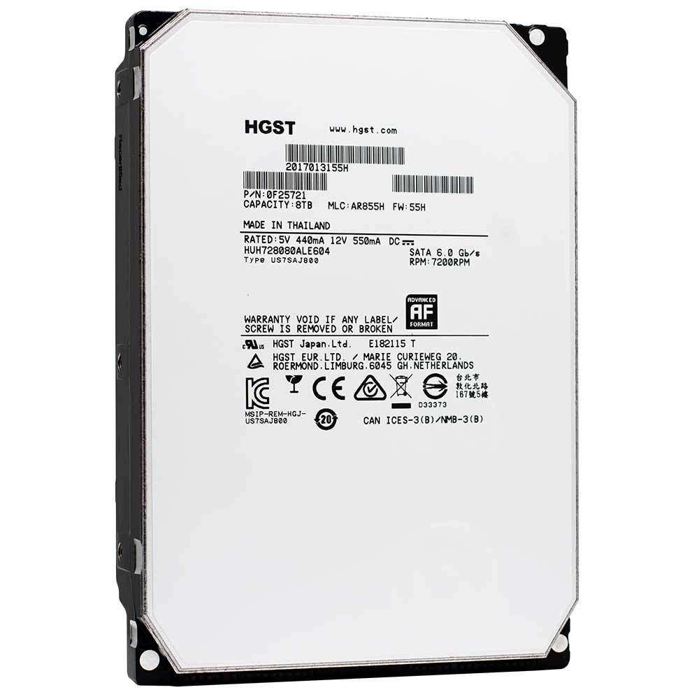 Western Digital Ultrastar He8 HUH728080ALE604 0F25721 8TB 7.2K RPM SATA 6Gb/s 512e SE 3.5in Refurbished HDD