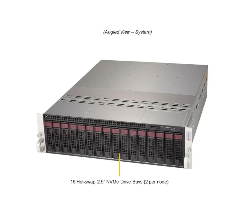 Supermicro MicroCloud A+ AS-3015MR-H8TNR AMD EPYC AM5 LGA-1718 192GB 4 DIMM Slots Dual Front Storage Bays 3U Rackmount Server