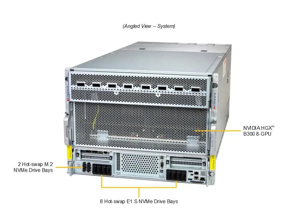 Supermicro AS-8126GS-NB3RT HGX B300 GPU A+ AMD 160cores 3TB DDR5 M.2 NVMe PCIe 5.0 8U Rackmount Server (Pre-Configured)
