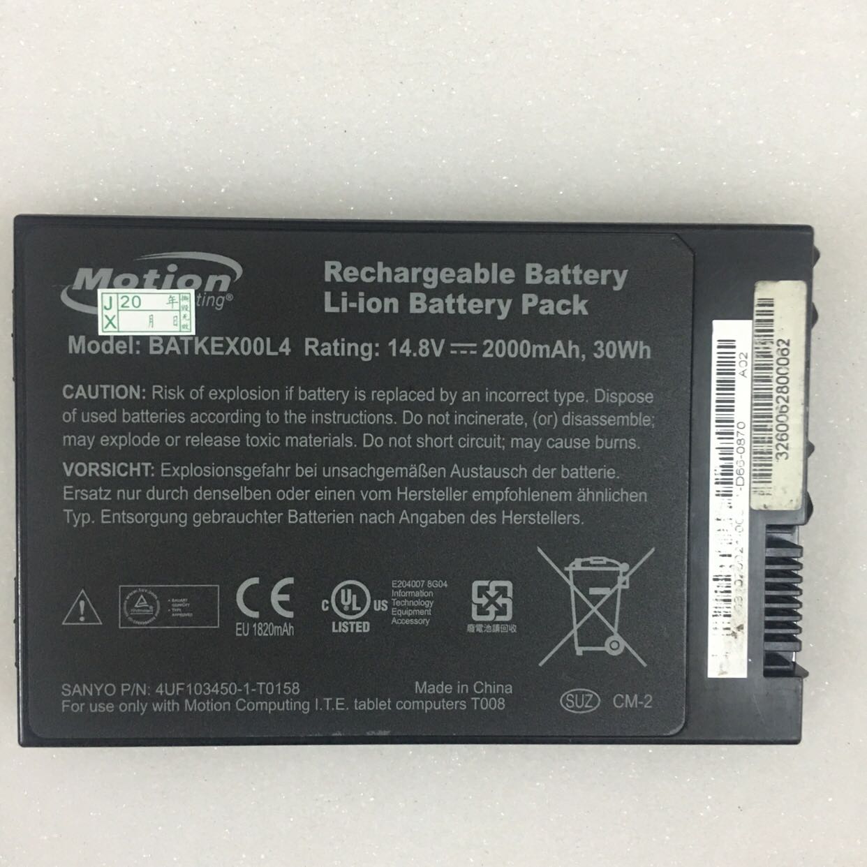 Motion BATKEX00L4 Tablet PC J3400 T008 Series 14.8V 2000mAh 30Wh Battery