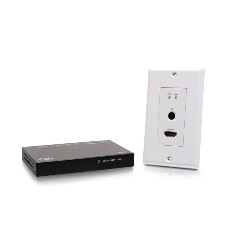 Cables To Go HDMI HDBaseT + RS232 and IR over Cat Extender Single Gang Wall Plate Transmitter to Ultra-Slim Box Receiver - 4K 60Hz