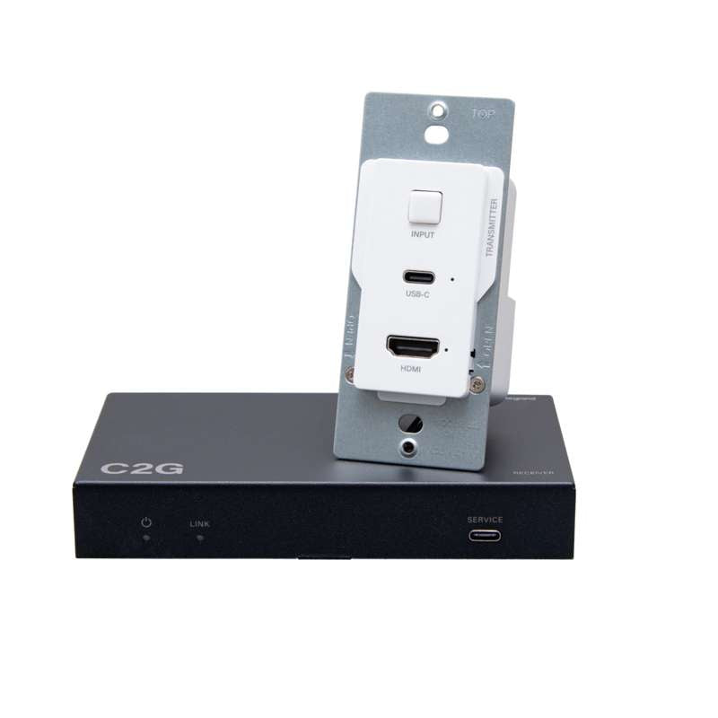Cables To Go HDMI HDBaseT + USB-C Data and Video Over Cat Extender Wall Plate Transmitter to Box Receiver - 4K