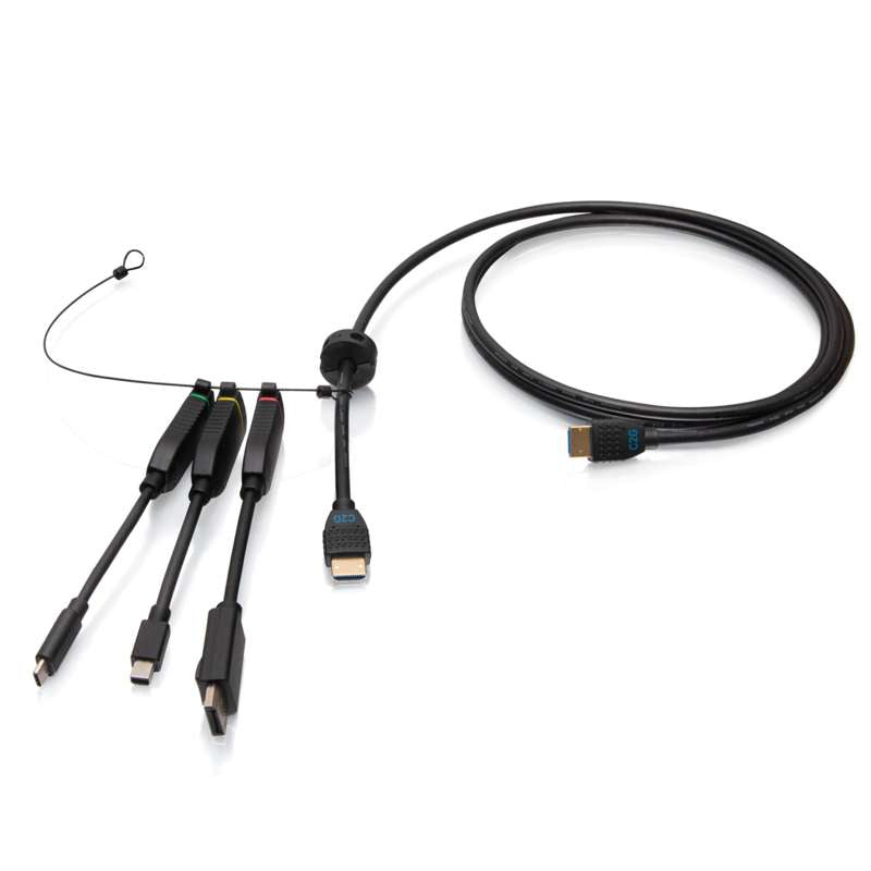 Cables To Go 6ft (1.8m) 4K HDMI Premium Cable and Universal Dongle Adapter Ring with Color Coded Mini DisplayPort, DisplayPort, and USB-C